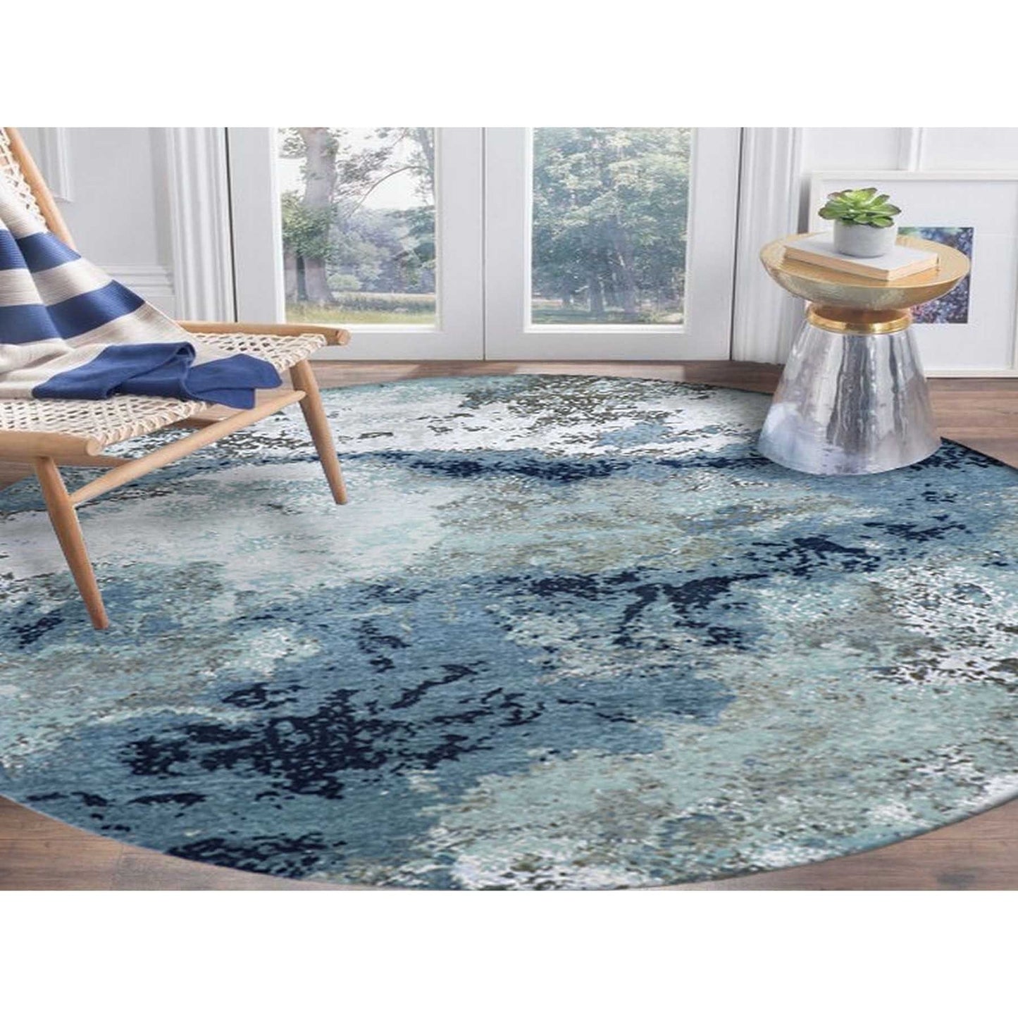 10'2"X10'2" Gray Hand Knotted Abstract Design Wool Round Oriental Rug