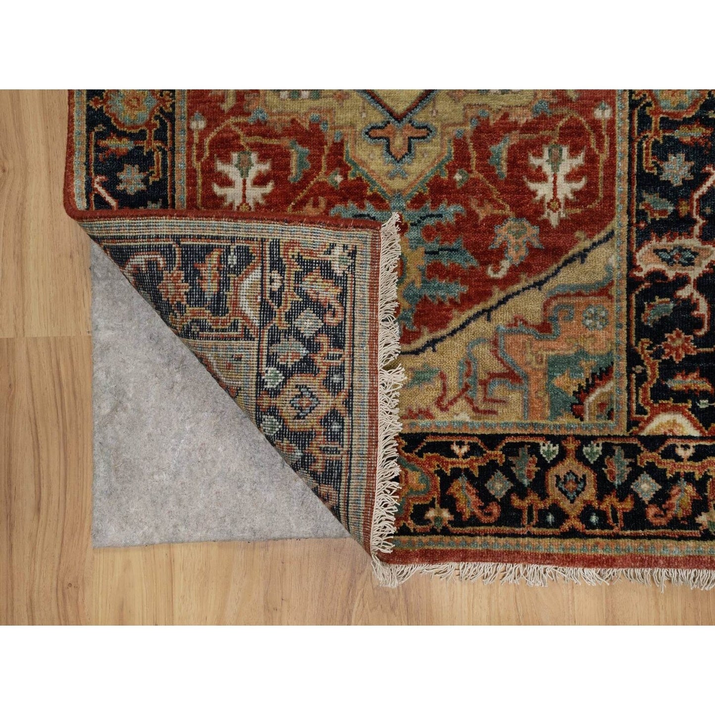 2'6"X7'9" Ruby Red Hand Spun Wool Heris Revival Hand Knotted Runner Rug