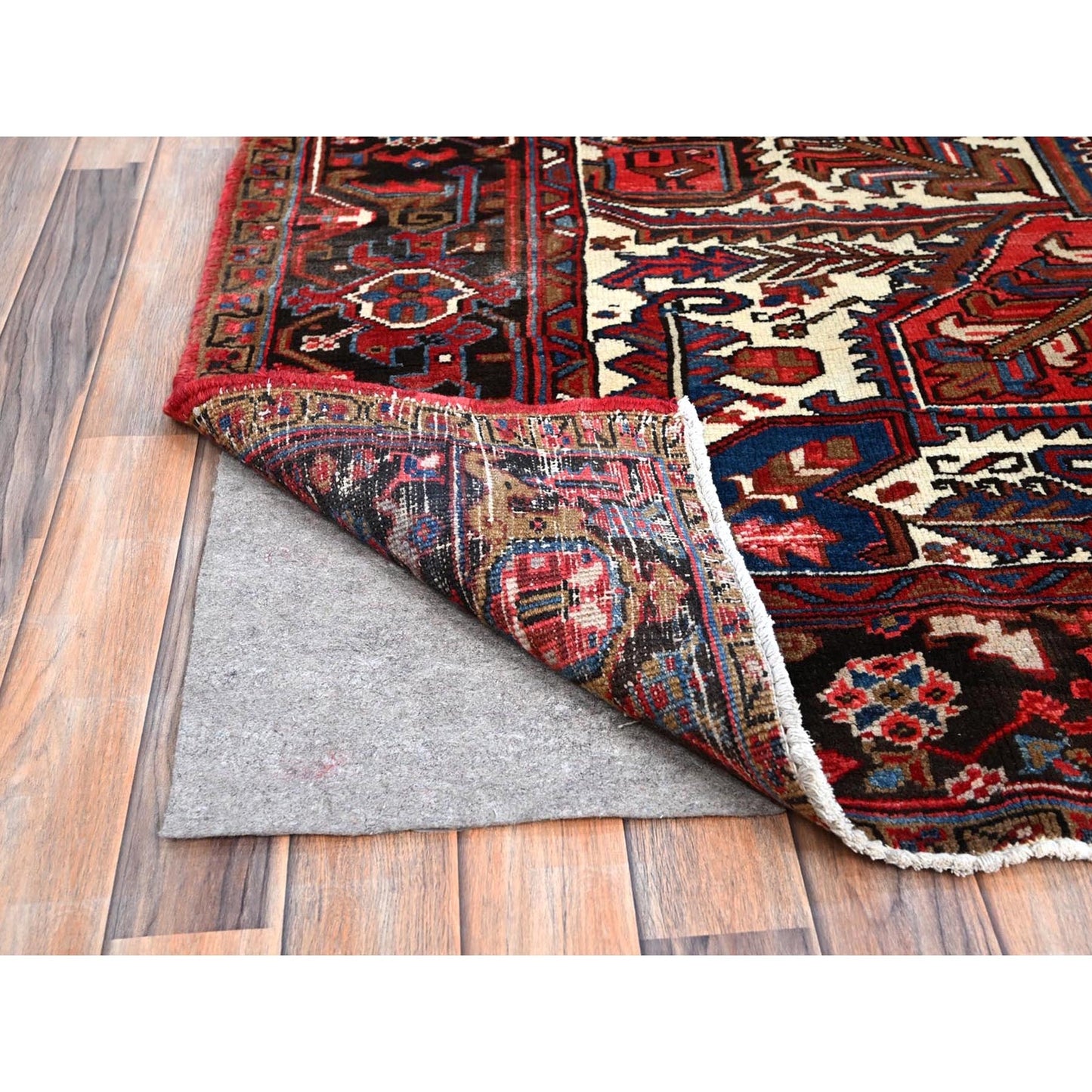 8'2"X10'10" Red Centre Geometric Medallion Cropped Thin Oriental Rug