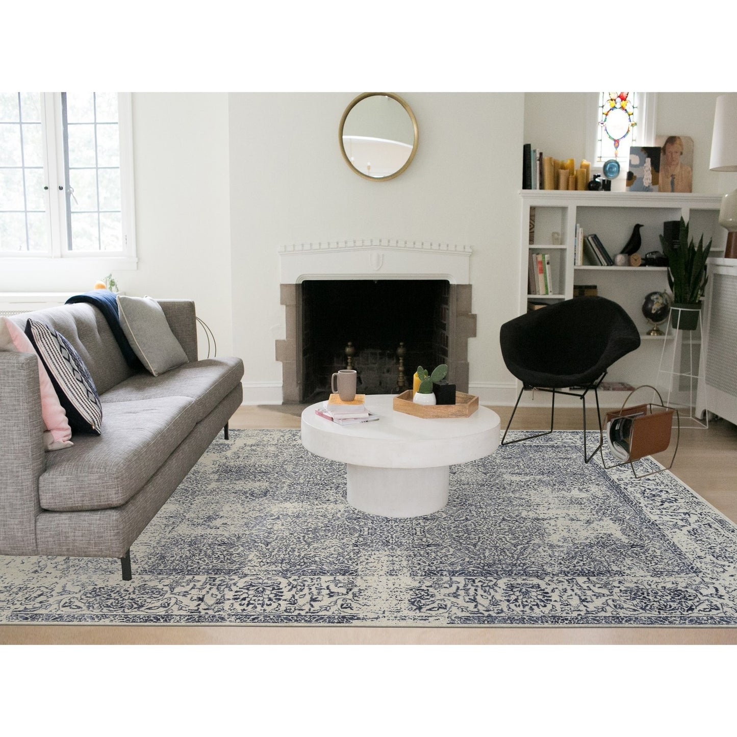 9'1"X12' Hand Loomed Light Gray Fine Jacquard Wool And Art Silk Rug