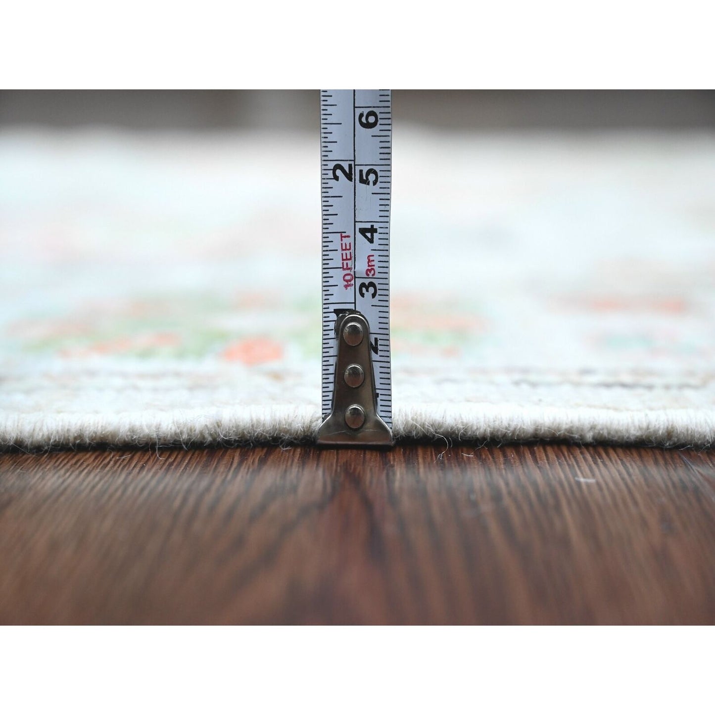 3'X6' White Afghan Angora Oushak Leaf Design Hand Knotted Wool Runner Rug