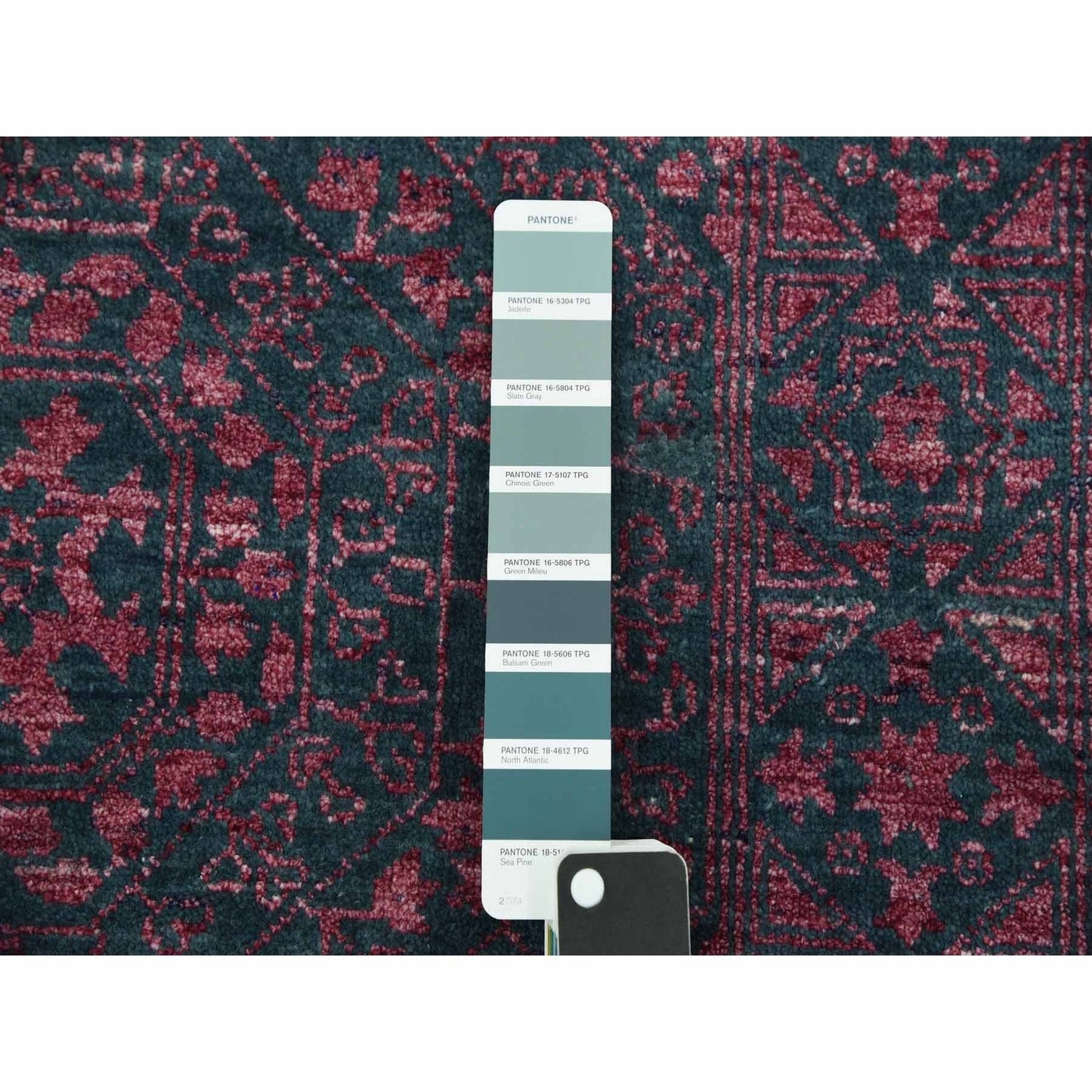 8'X9'9" Dark Green Obscured Mamluk Design Wool And Silk Hand Knotted Rug