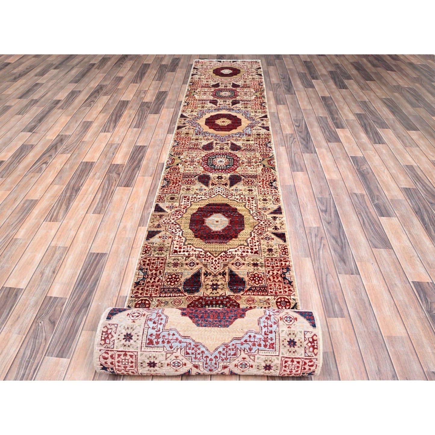 2'3"X24'8"White Soft Wool Mamluk Design Hand Knotted Xl Runner Rug