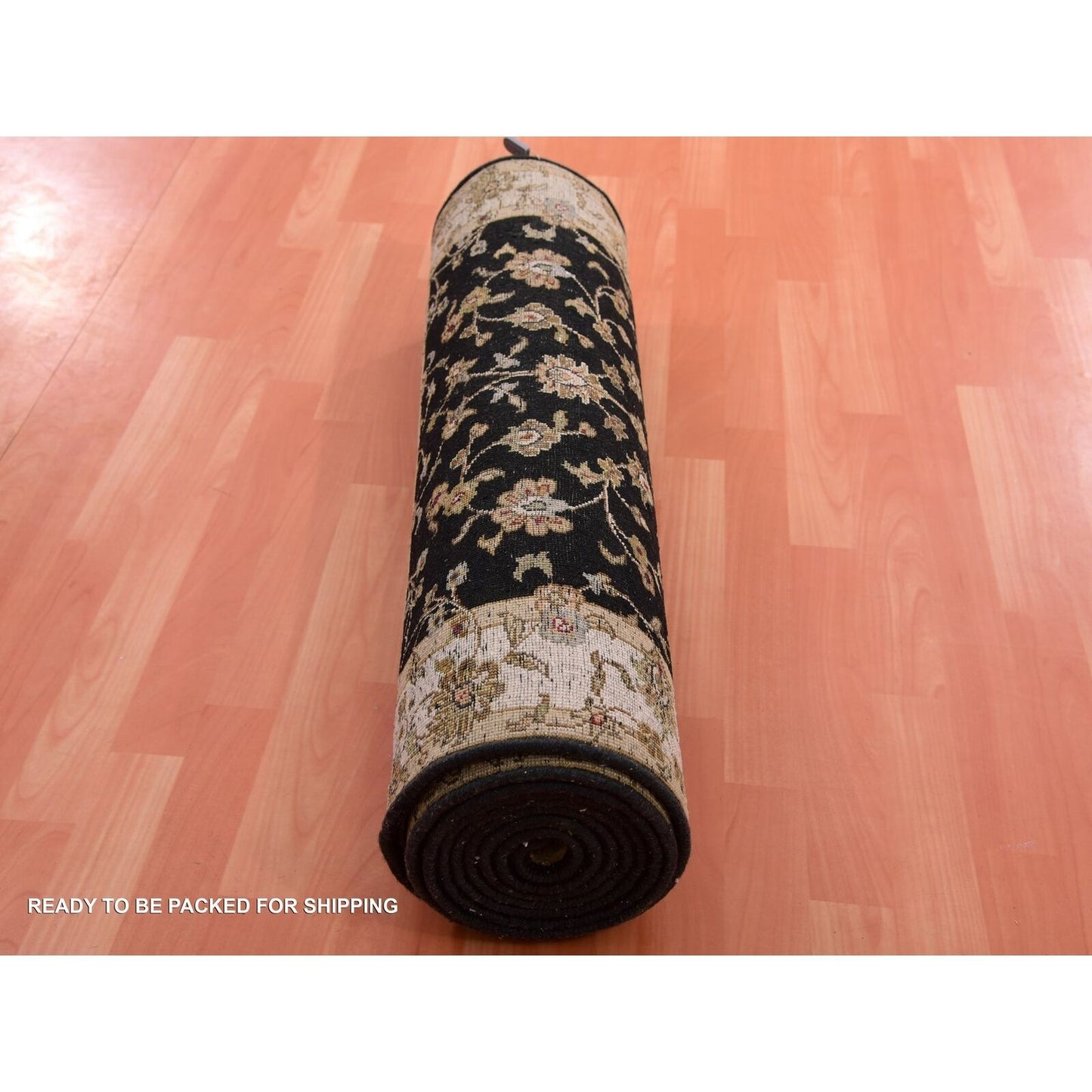 3'1"X12'2" Caviar Black Rajasthan Hand Knotted Wool Silk Runner Rug
