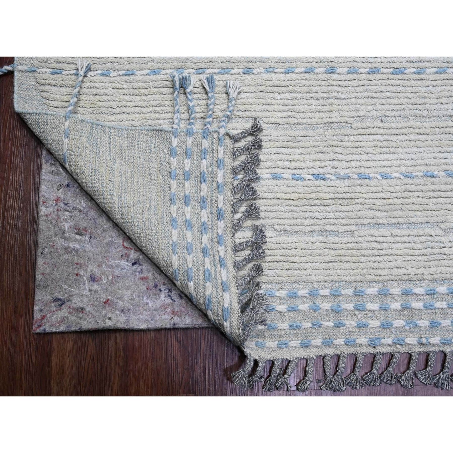 10'2"X14'7" Gray Moroccan Weave Minimalist Design Hand Knotted Wool Rug