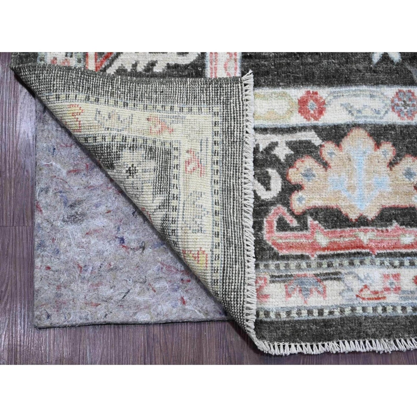 7'X12'3" Black Afghan Angora Oushak Hand Knotted 100% Wool Runner Rug