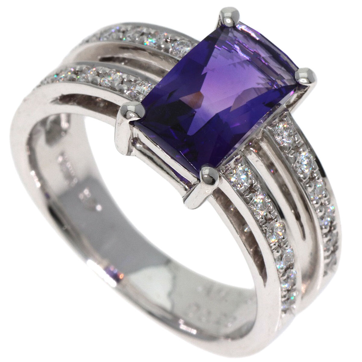 1.87Ct Amethyst Diamond Ring K18 White Gold 8.5G