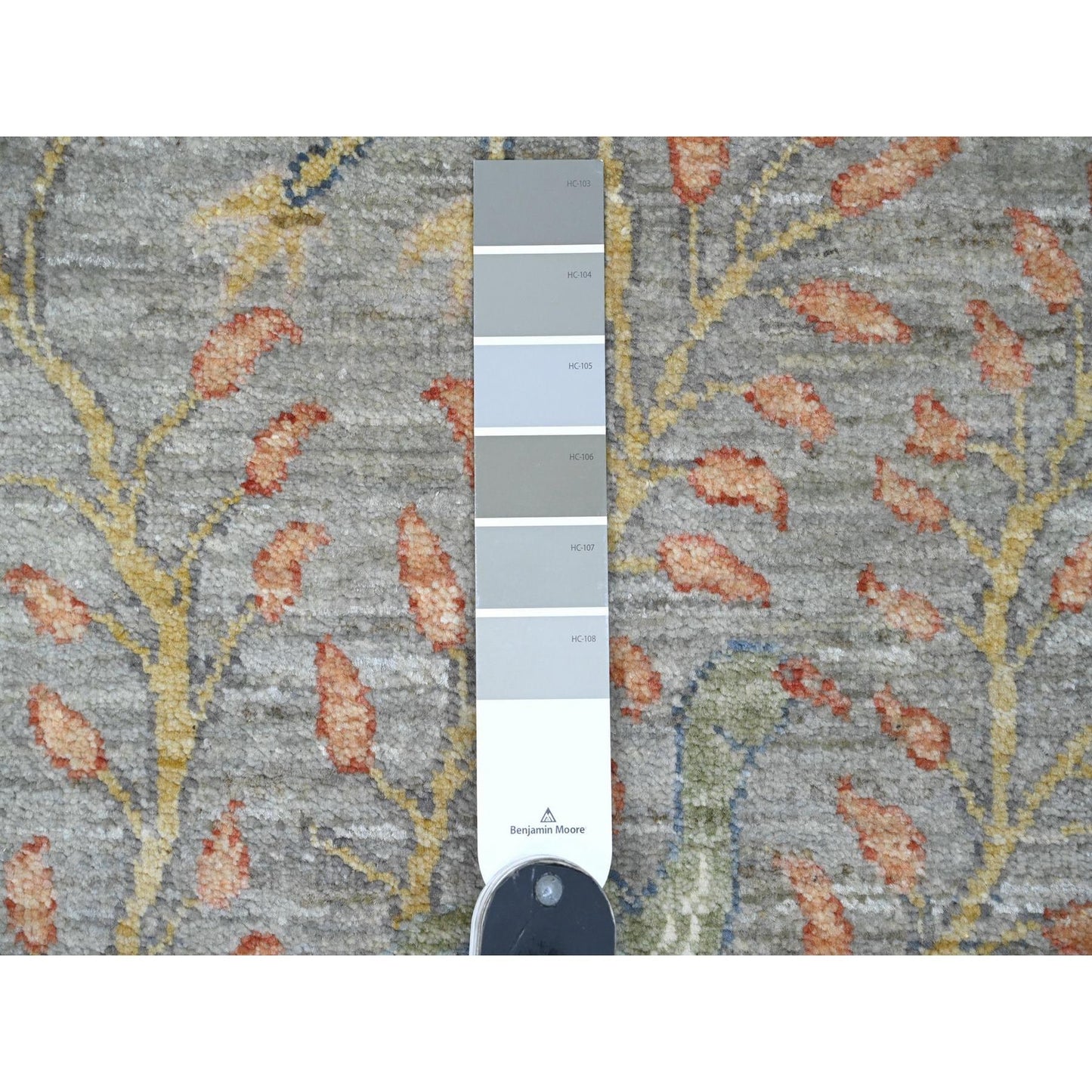 2'6"X20'2" Gray Afghan Peshawar Birds Design Hand Knotted Wool Runner Rug