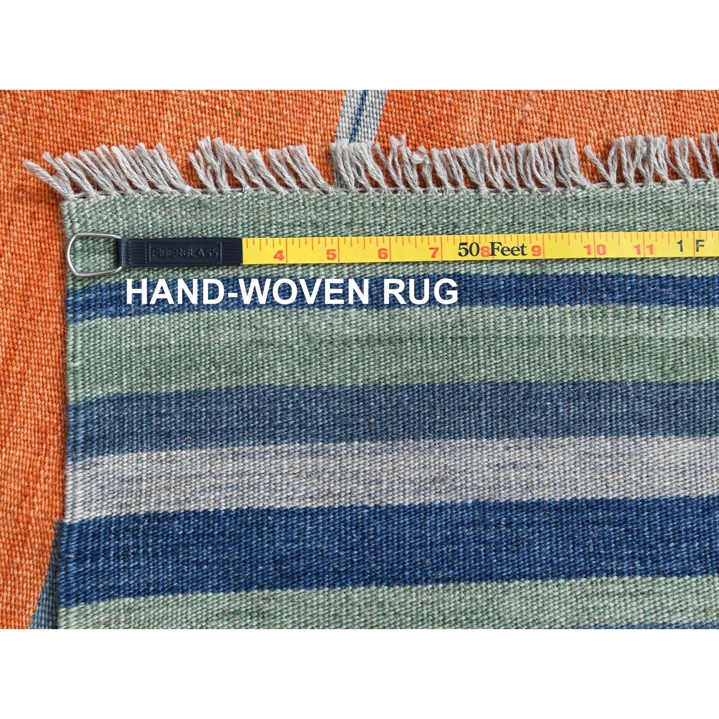 6'3"X9'2" Handwoven Sunburst And Stripes Design Flat Weave Kilim Wool Rug