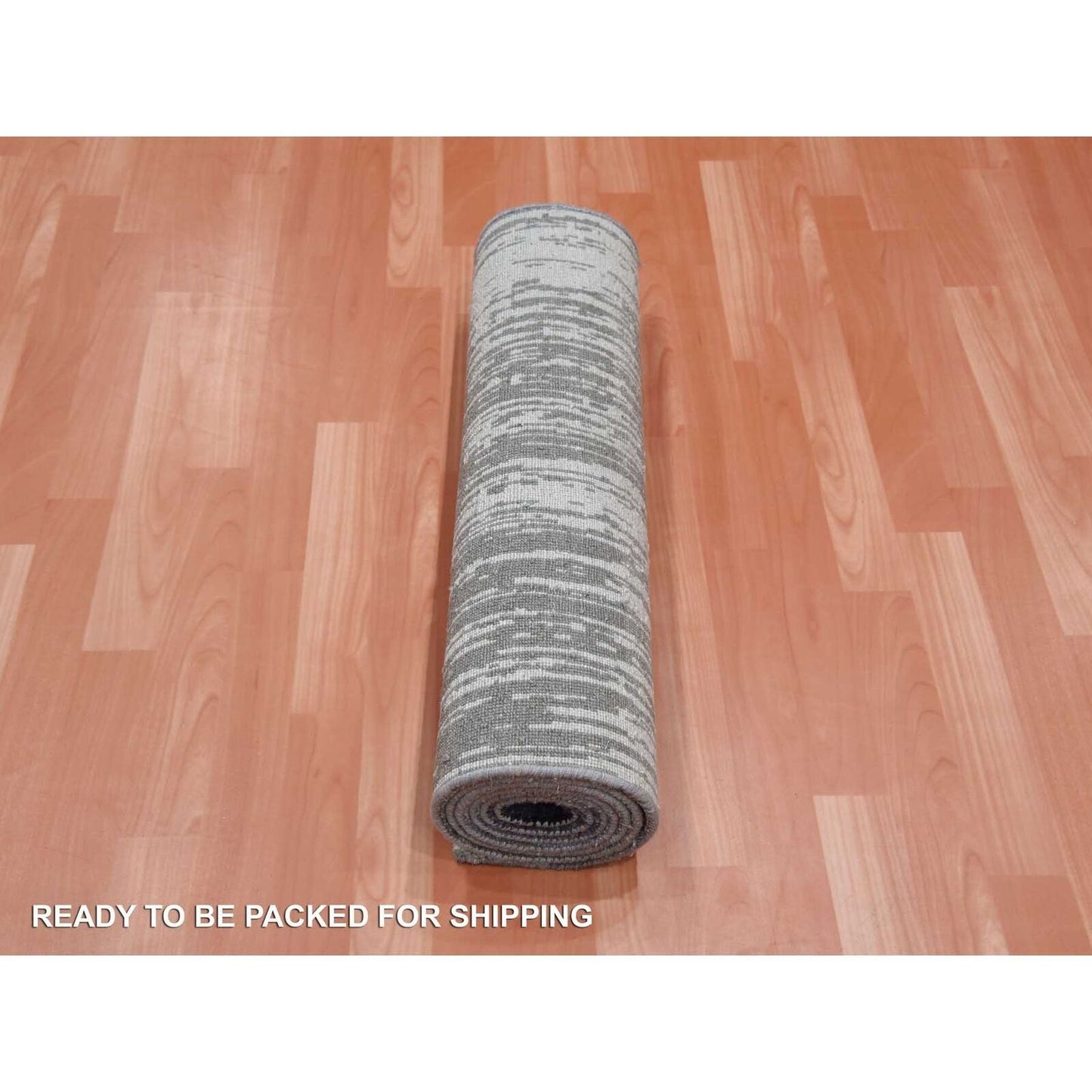 2'6"X8' Gray And Black Wool Hand Knotted Modern Ombre Design Runner Rug