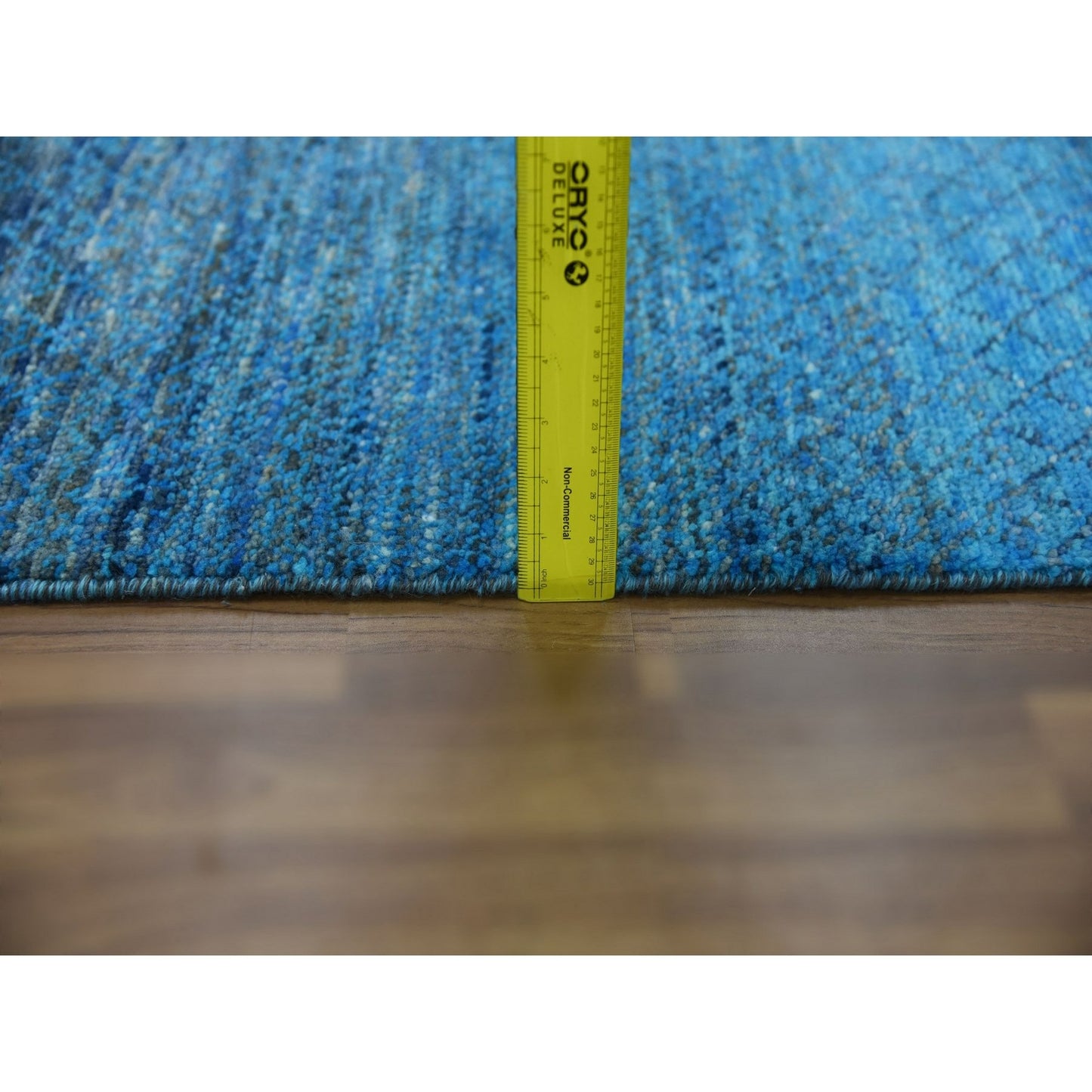 9'1"X11'10" Blue Pure Wool Hand Knotted Modern Chiaroscuro Collection Rug