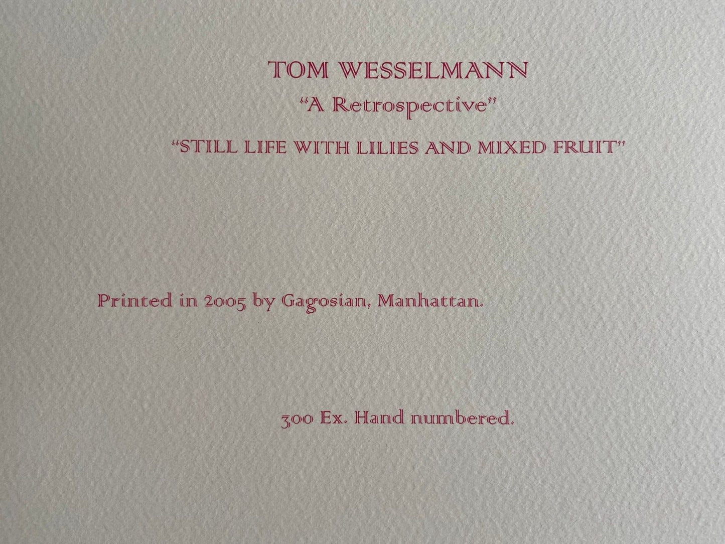 Tom Wesselmann Lithograph Coa Original Published