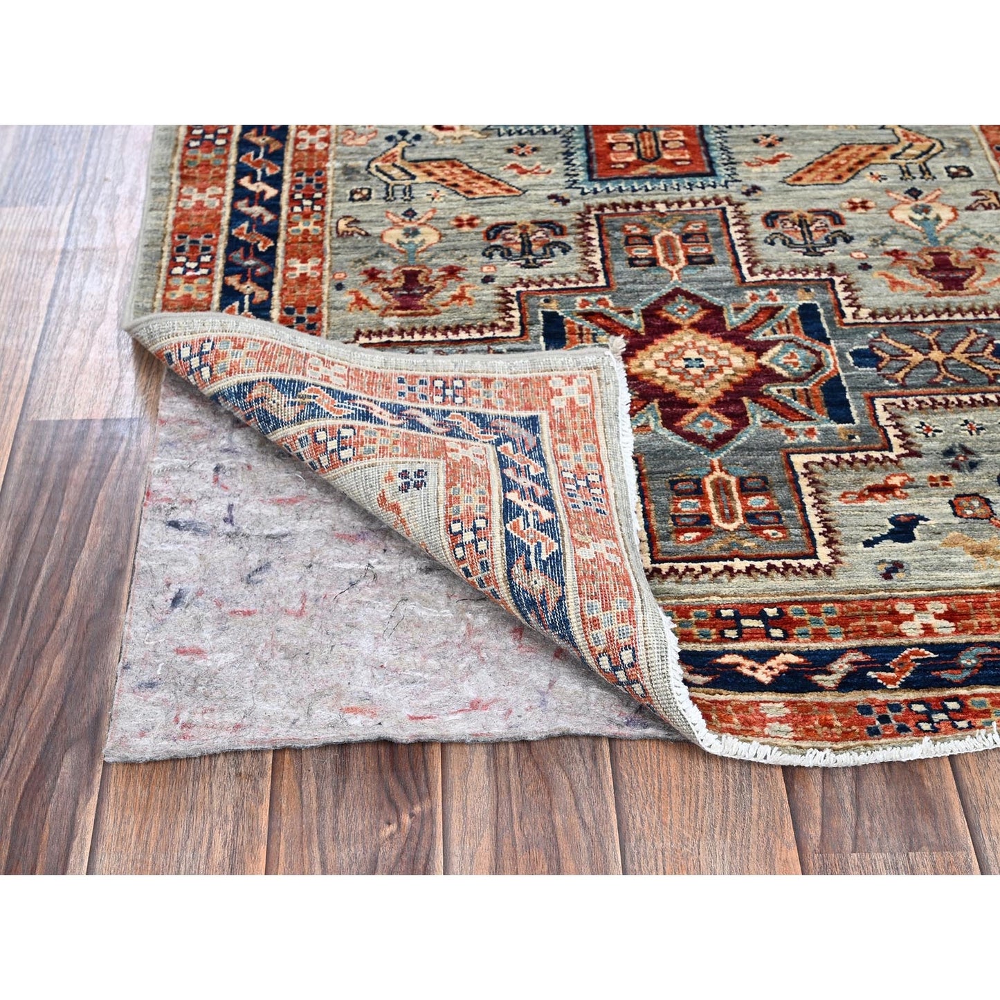 2'9"X7'6" Pastel Gray Caucasian Design Soft Wool Hand Knotted Runner Rug