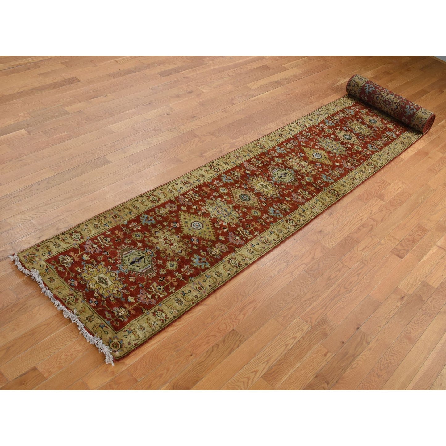 2'7"X19'10" Brick Red Hand Knotted Xl Runner Karjihooz Design Wool Rug