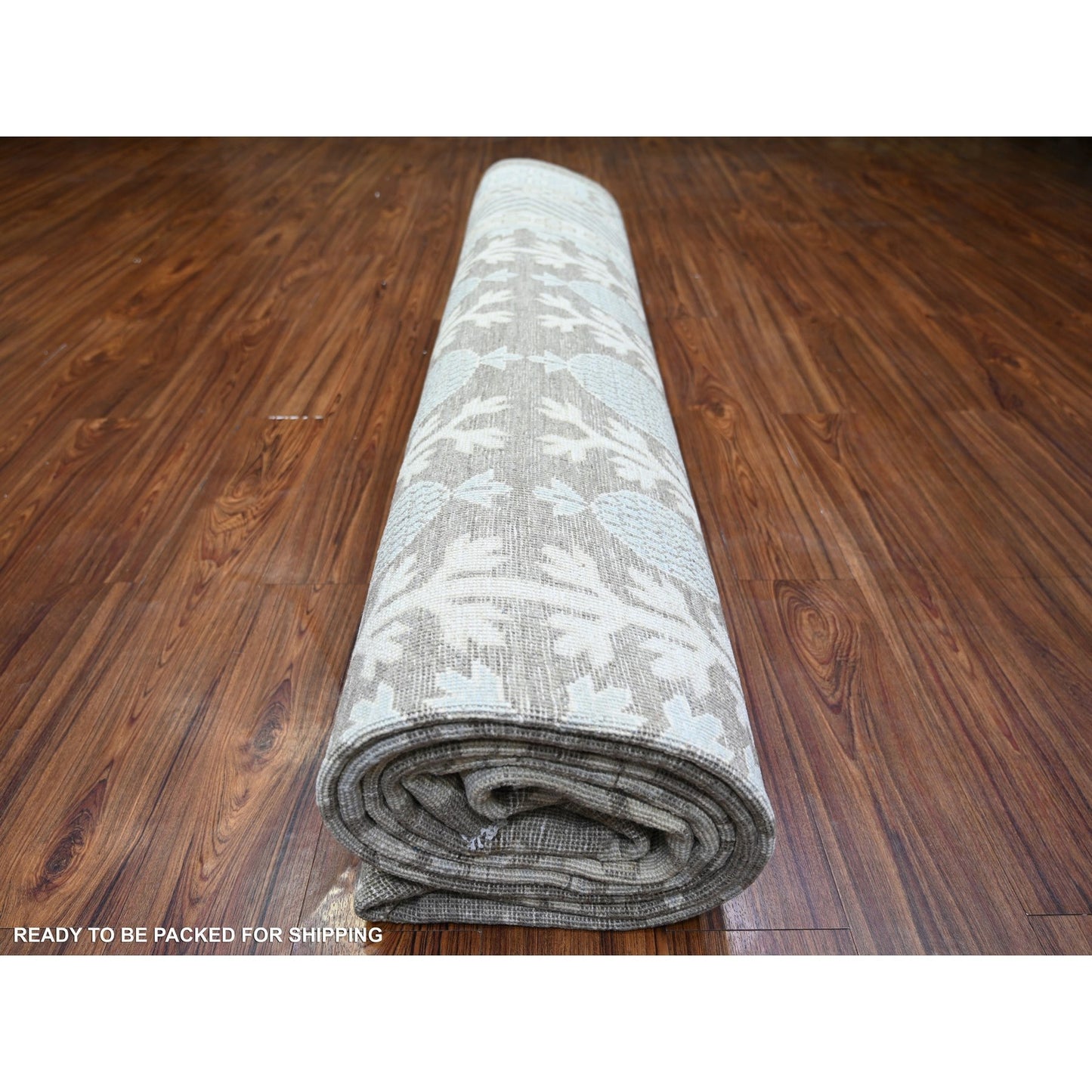 11'2"X14'3" Gray Washed Out Peshawar Hand Knotted Pure Wool Oversized Rug
