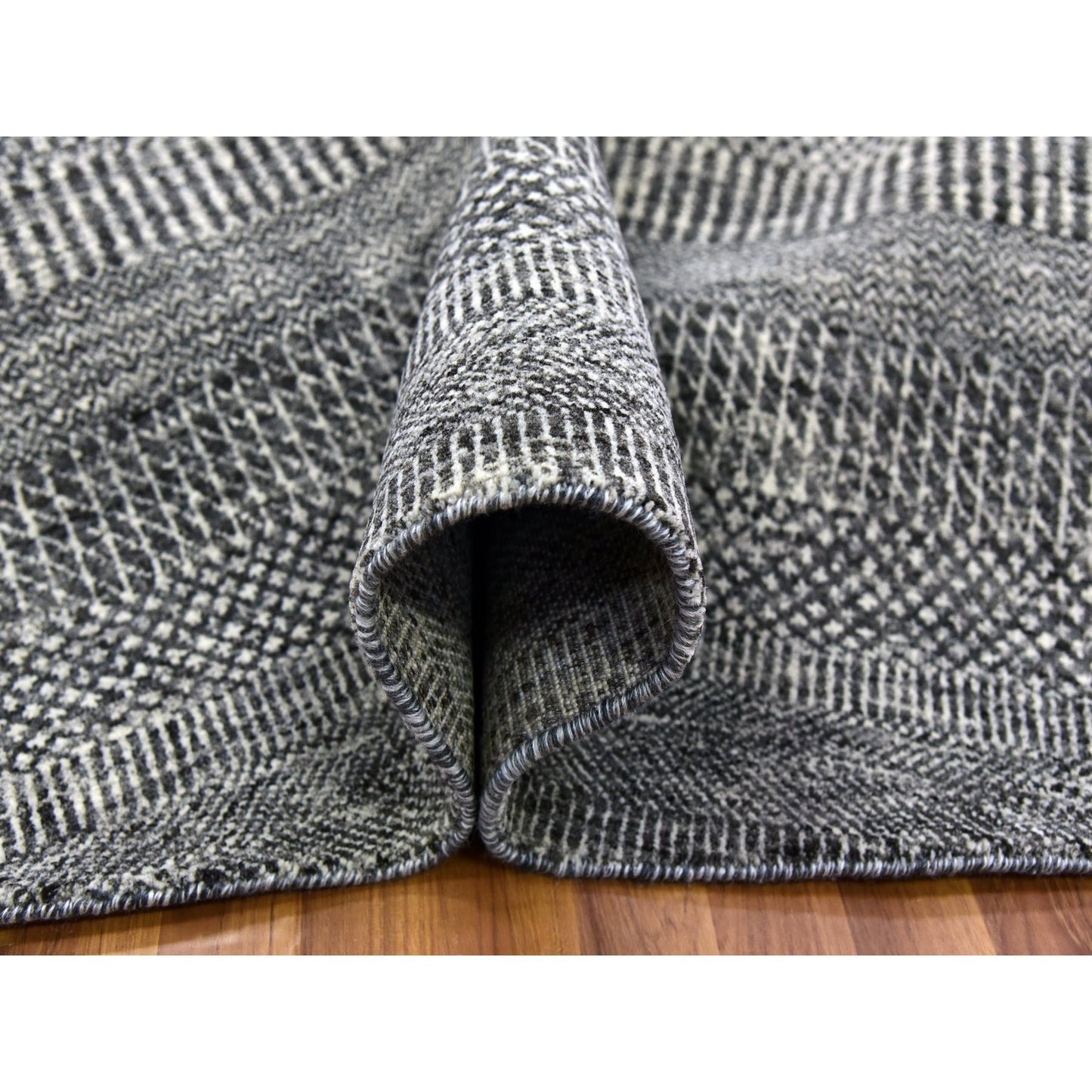 10'X10' Gray Undyed Wool Hand Knotted Grass Design Round Oriental Rug