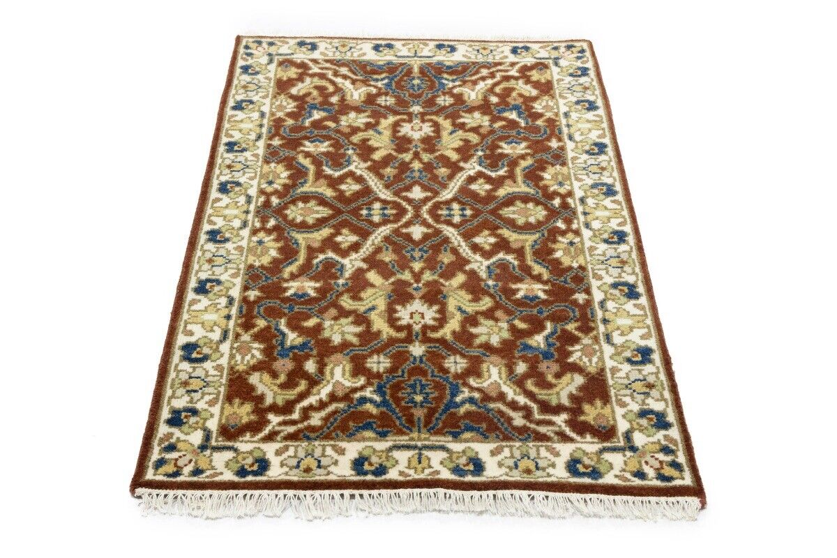 Handmade Rust Floral Chobi Rug Small Entryway