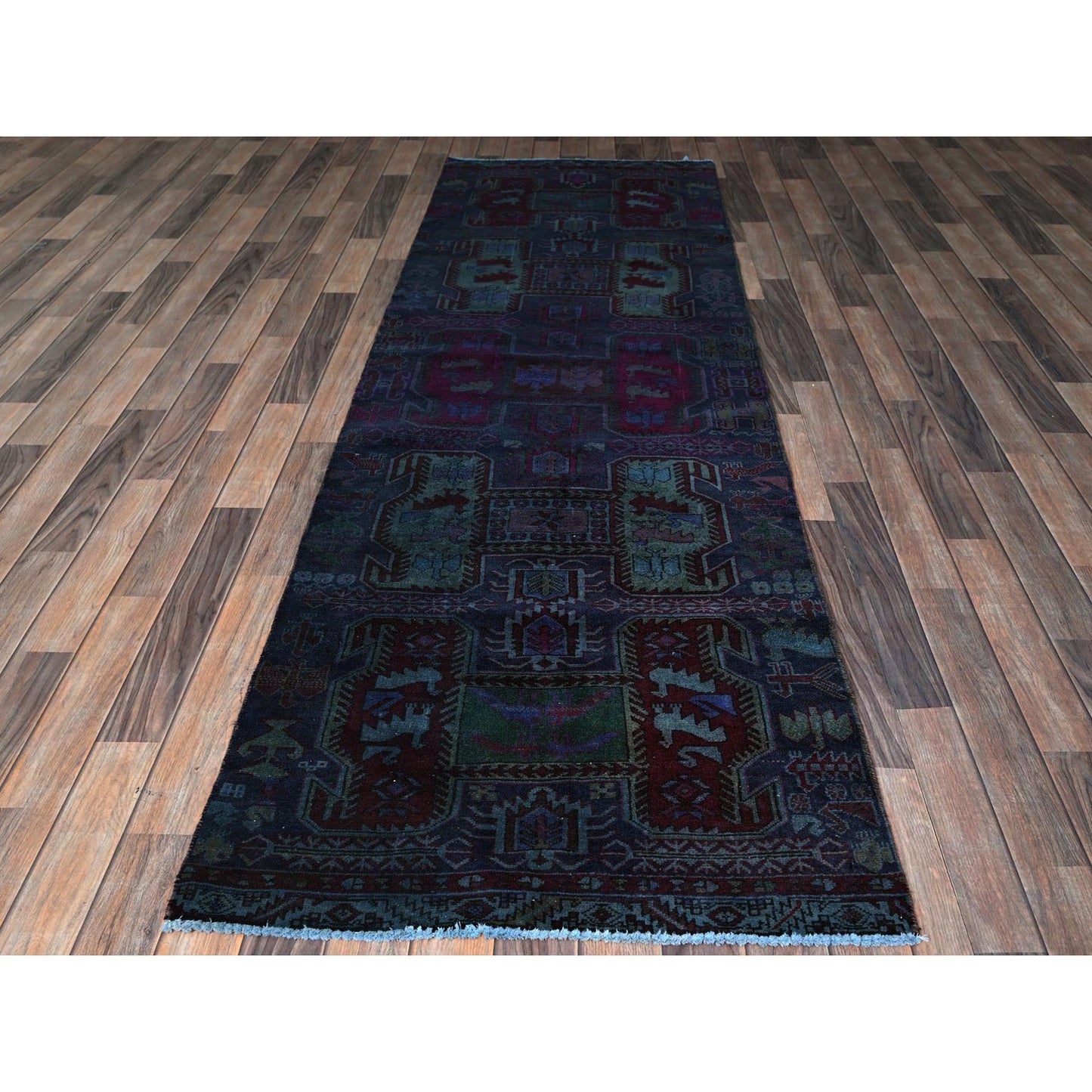 3'X9'9" Overdyed Purple Vintage Zoroastrian Wool Hand Knotted Runner Rug