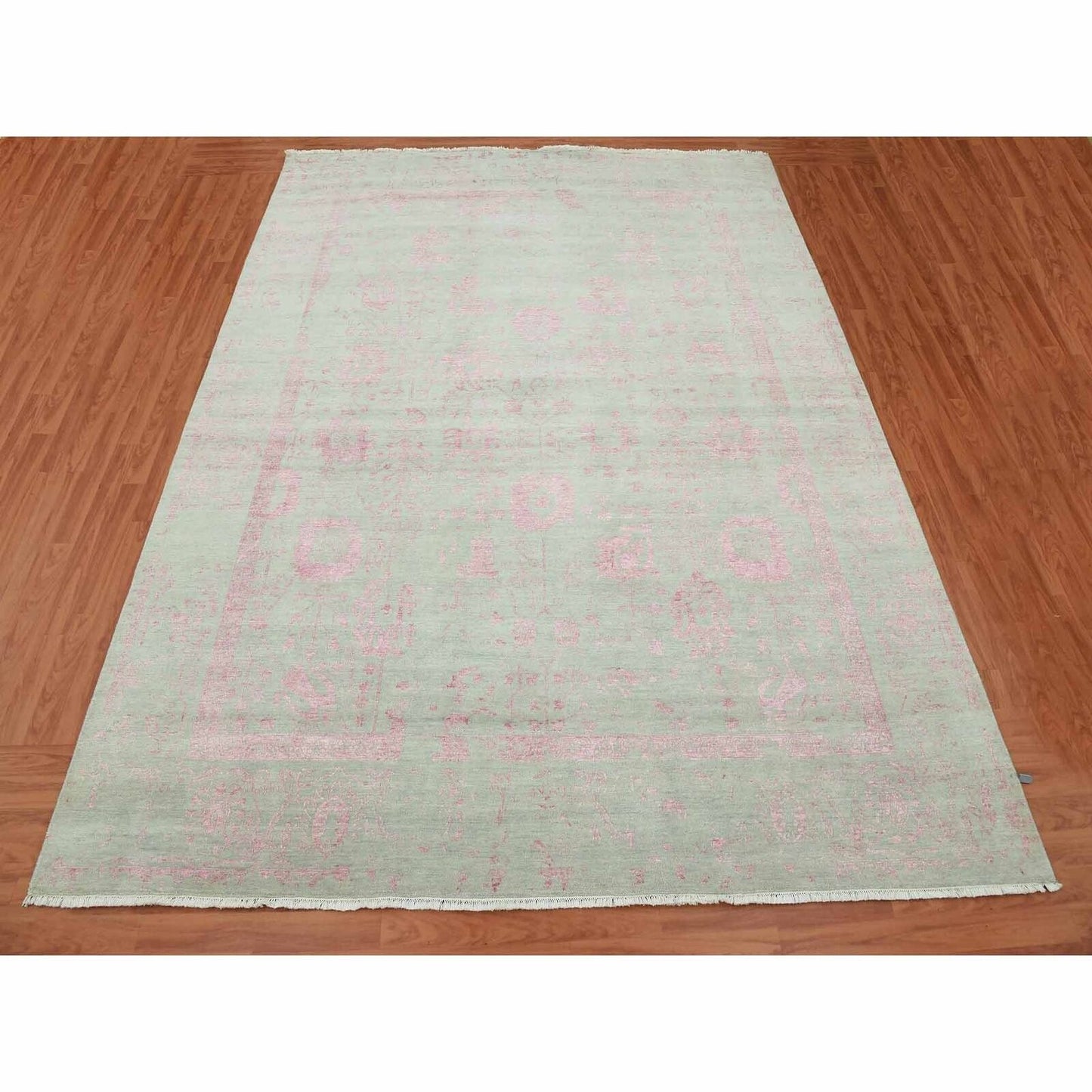 9'X11'10" Gray Broken Zoroastrian Design Wool And Silk Hand Knotted Rug