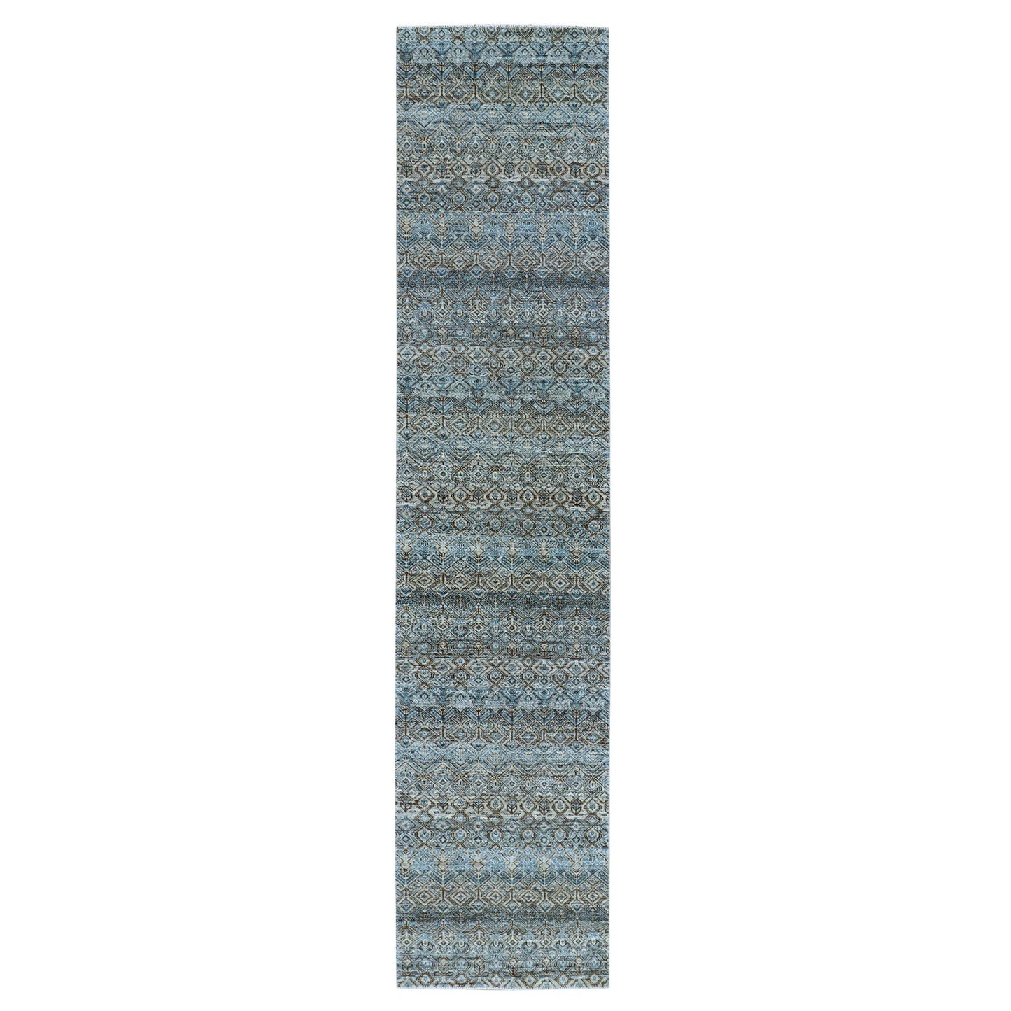 2'6"X12' Blue Kohinoor Herrita Design 100% Wool Hand Knotted Runner Rug