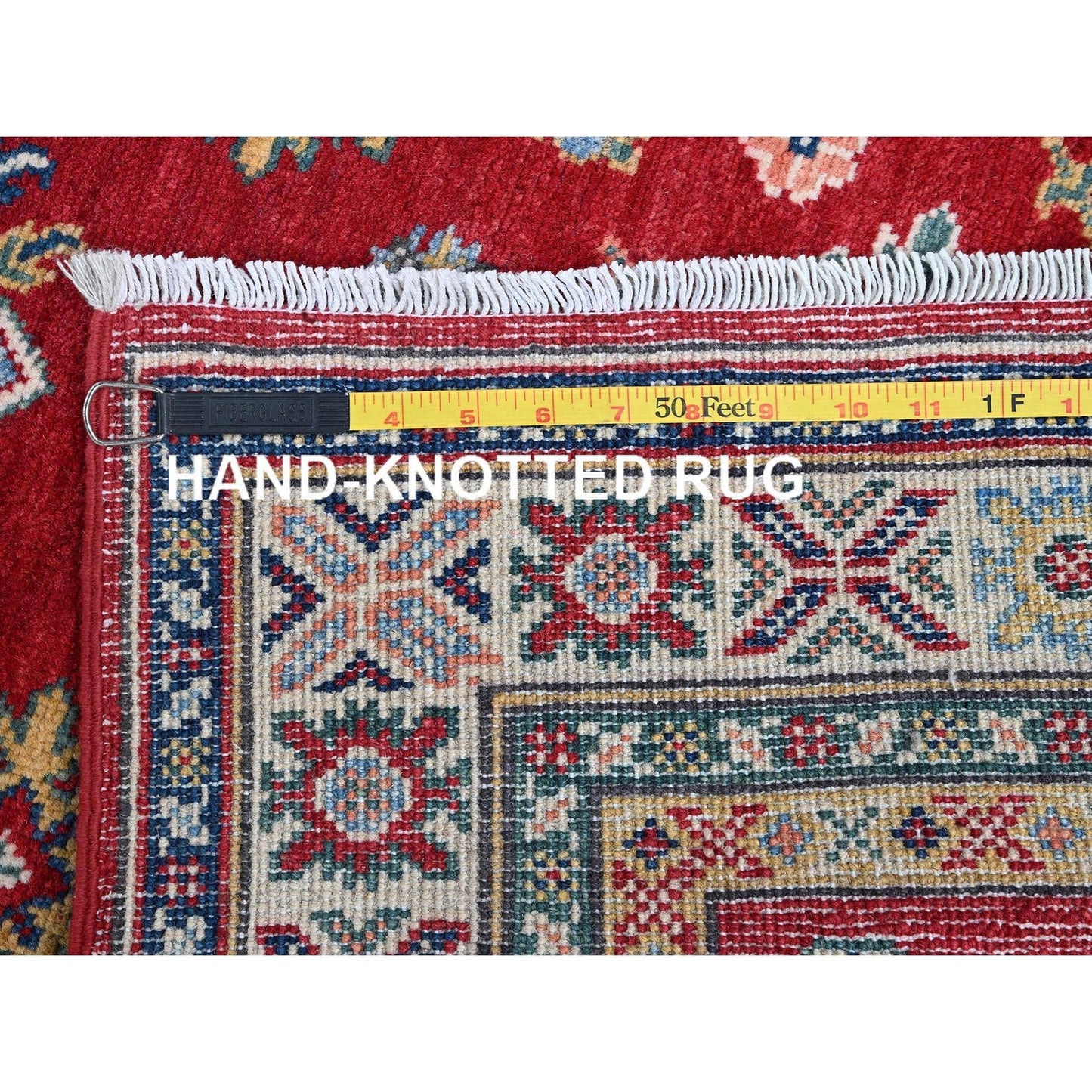 2'9"X16'5" Red Kazak With Tribal Design Soft Wool Hand Knotted Runner Rug