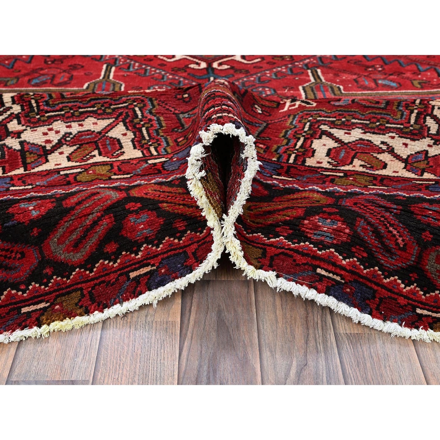 9'7"X12'2" Red Vintage Zoroastrian Heris 100% Wool Hand Knotted Clean Rug