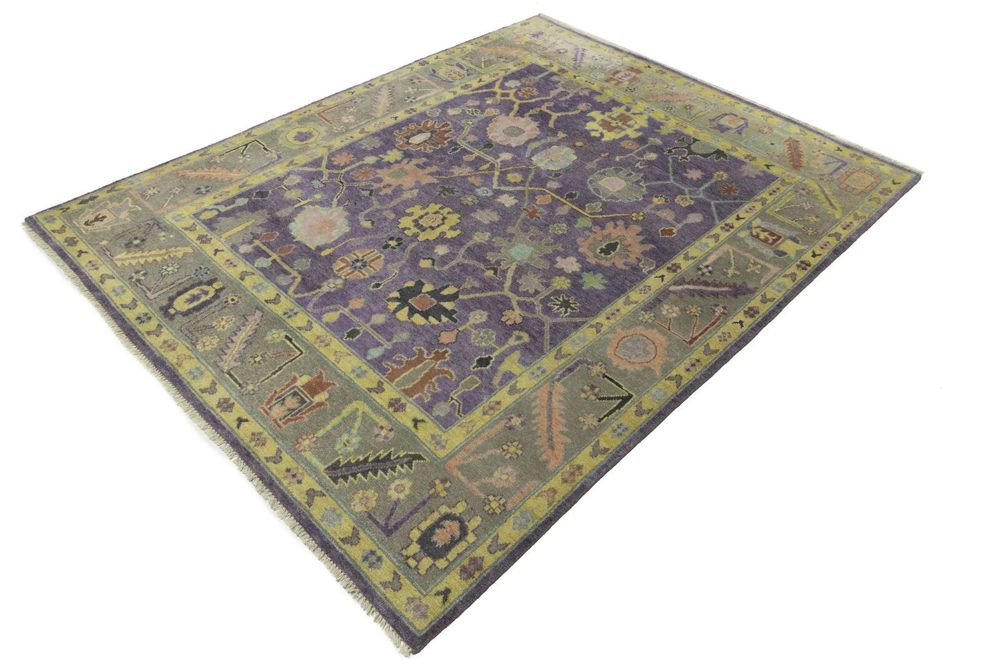 Hand-Knotted Muted Oushak Rug Colorfast Oriental
