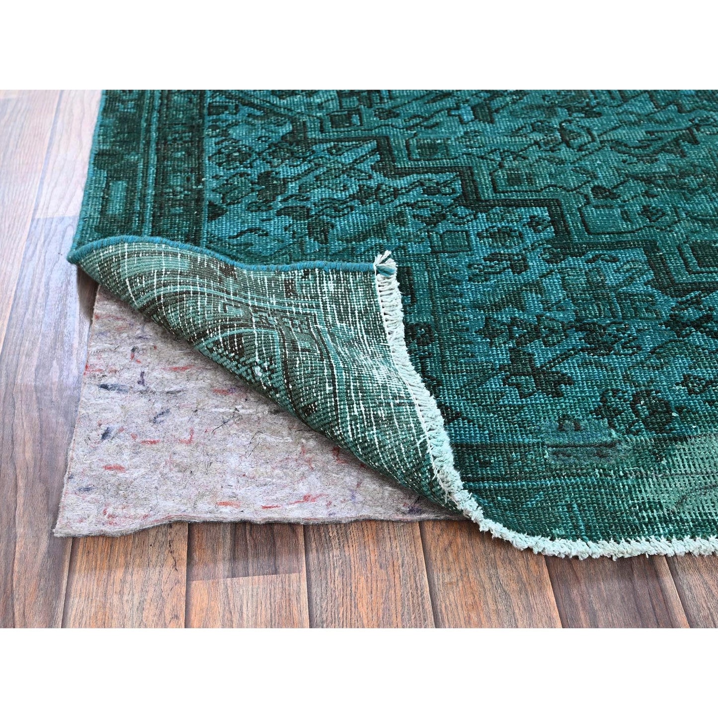 5'5"X8'3" Teal Overdyed Vintage Zoroastrian Heris Hand Knotted Wool Rug