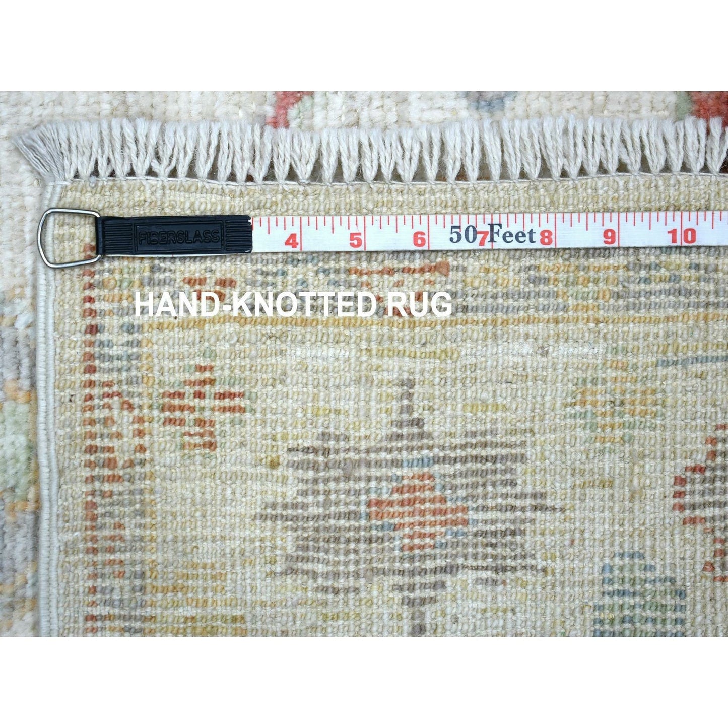 3'X11'8" Ivory Hand Knotted Afghan Angora Oushak Soft Wool Runner Rug