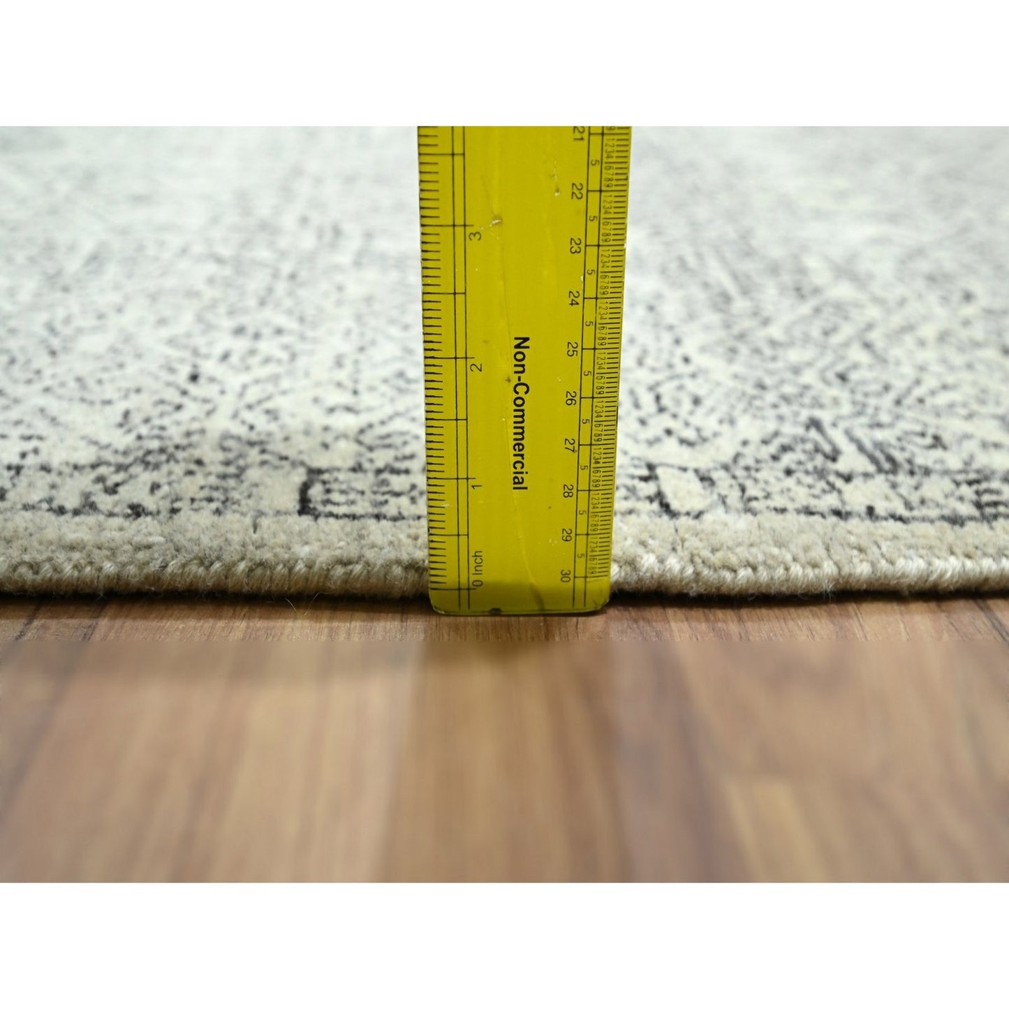 8'2"X10' Ivory Repetitive Tree Design Natural Wool Hand Knotted Rug