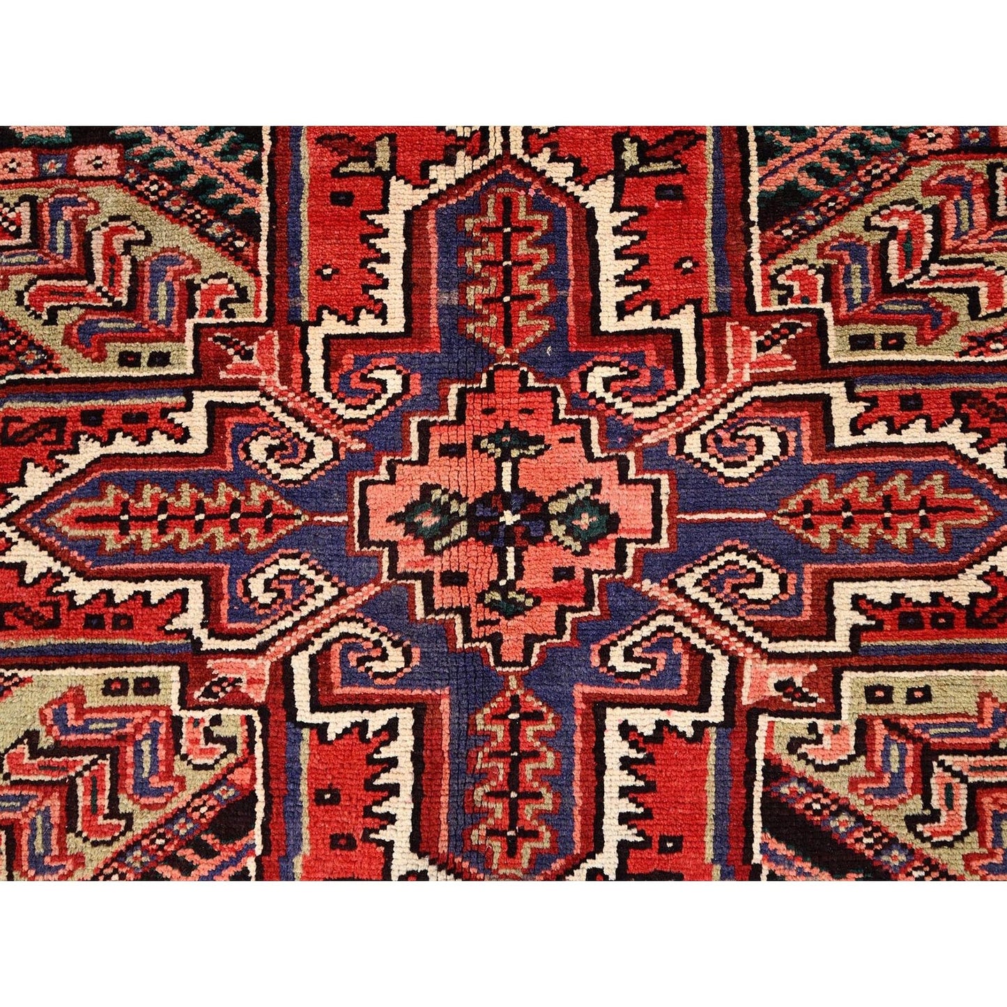 6'7"X9'3" Vivid Auburn Red Hand Knotted Vintage Wool Heris Oriental Rug