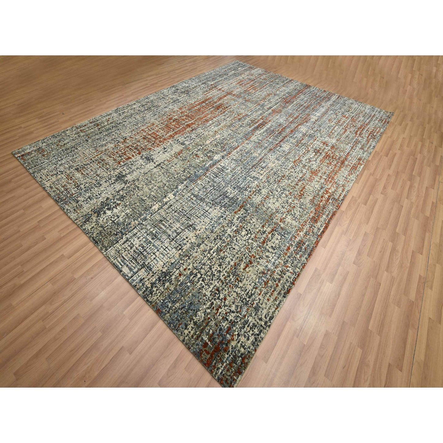 9'X12'3" Rust Red Abstract Design Pure Wool Hand Knotted Oriental Rug