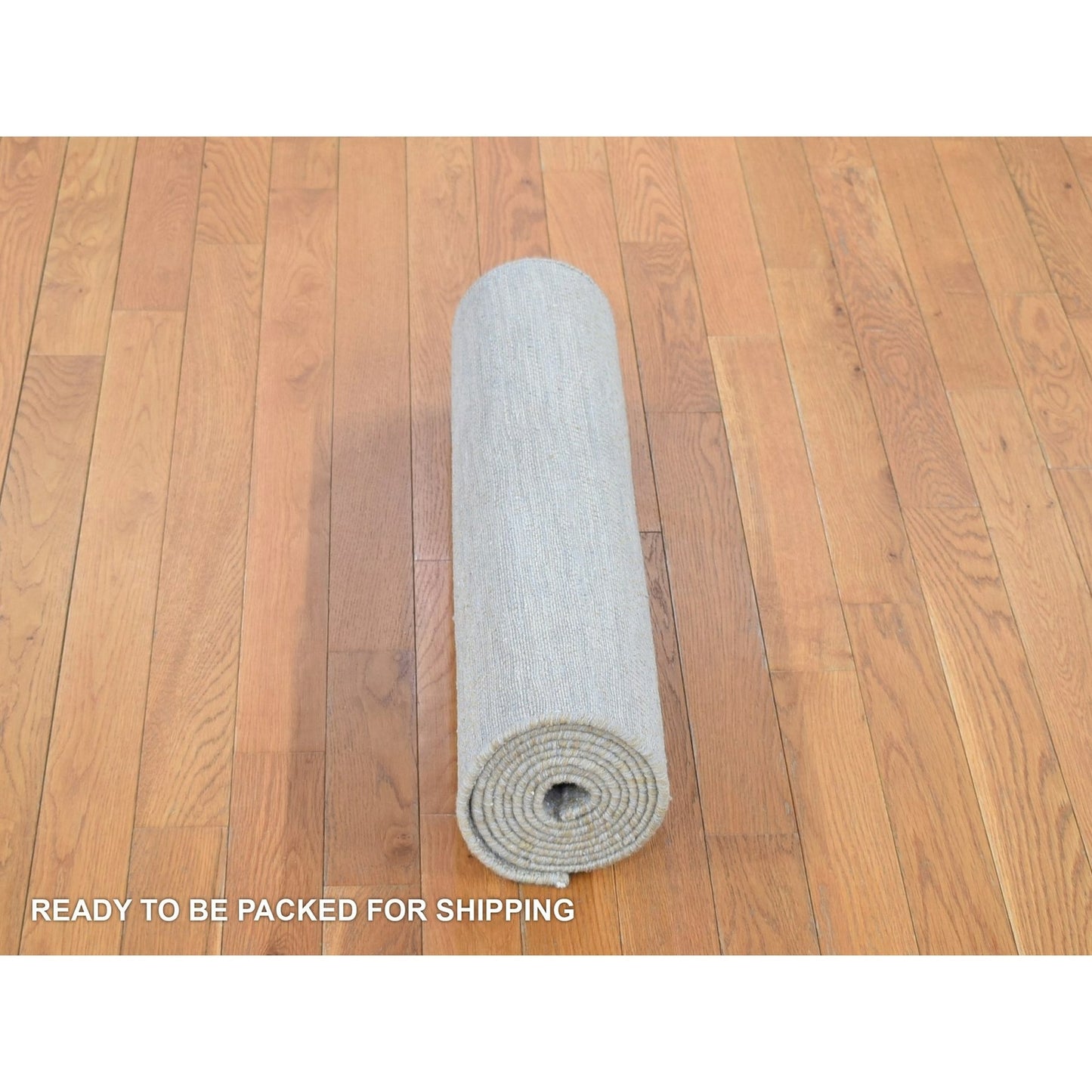 2'8"X9'1" Gray Modern Grass Design Hand Knotted Wool And Silk Runner Rug