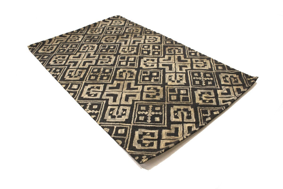 Hand-Tufted Dark Gray Geometric Rug Modern Area