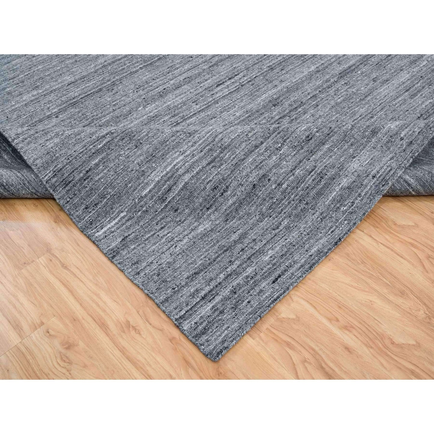 10'3"X14' Arsenic Gray Pure Wool Hand Loomed Modern Striae Design Rug