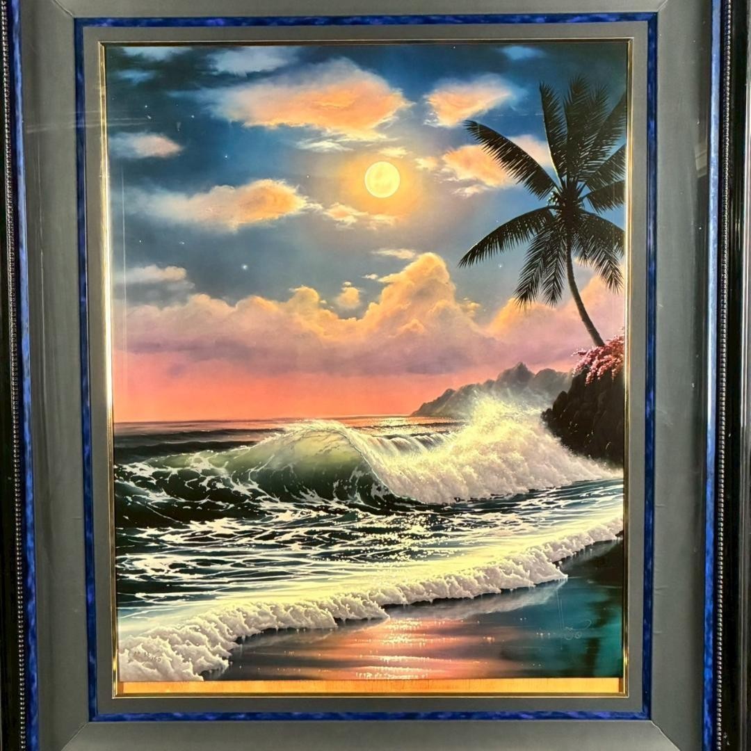 John-Al Hogue "Luna Seas" Signed Serigraph Ap Hand-Embellished Canvas Hawaii Art