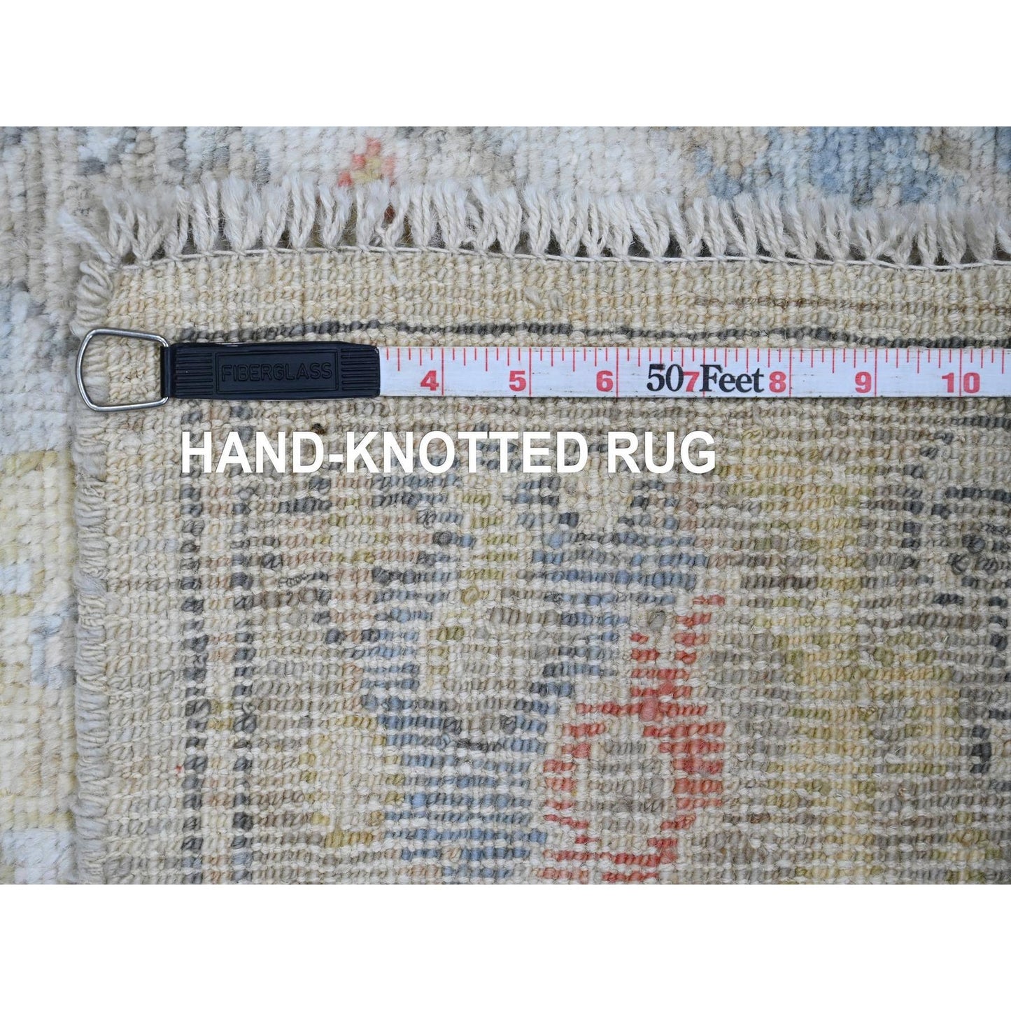4'2"X5'7" Gray Hand Knotted Afghan Angora Oushak Leaf Design All Wool Rug
