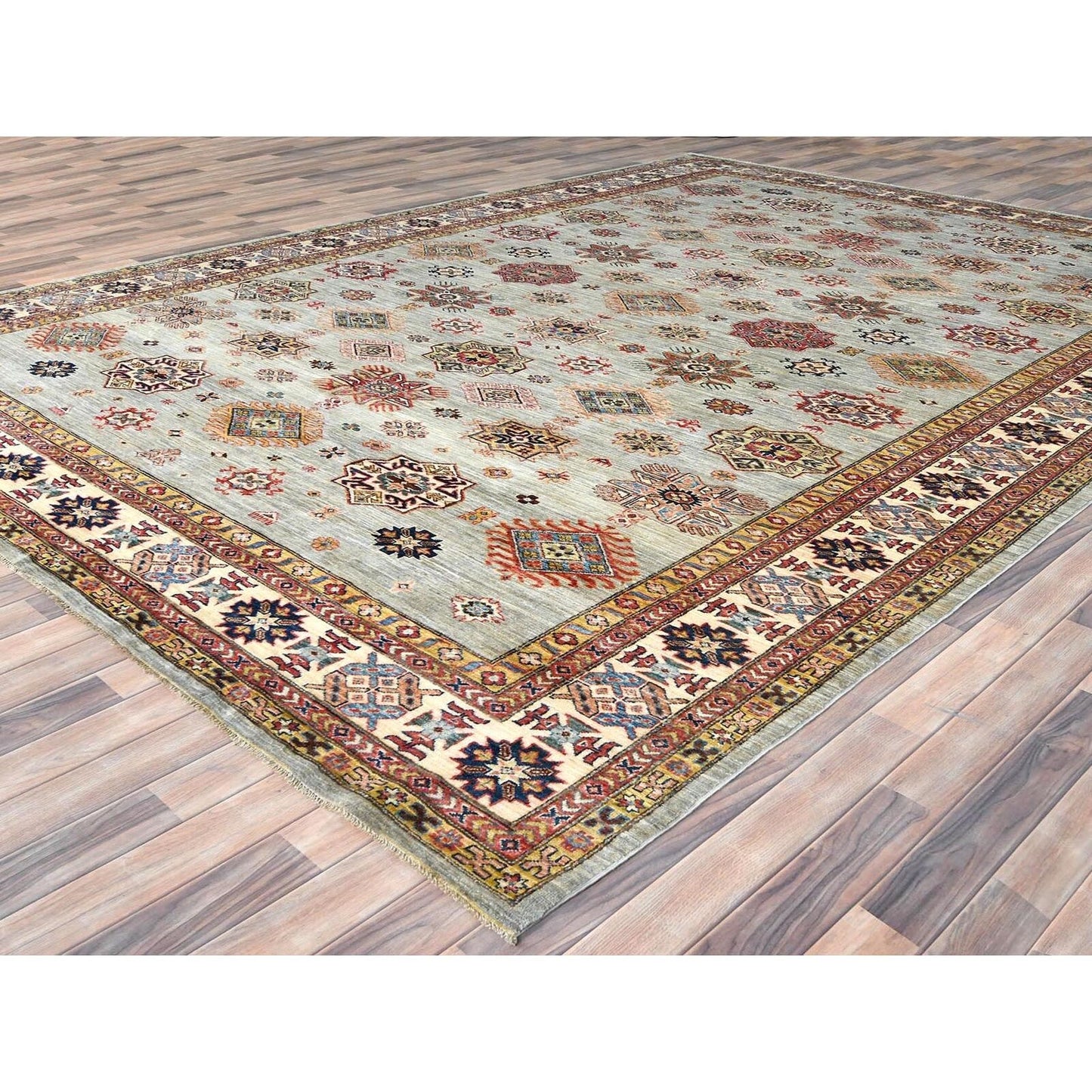 10'X13'6" Light Gray Afghan Super Kazak Soft Wool Hand Knotted Rug