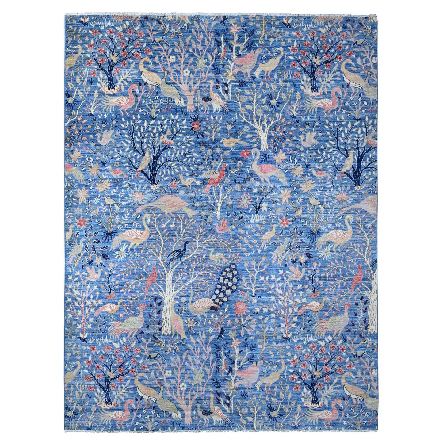 9'X11'10" Blue Wool Tree Of Life Peshawar Hand Knotted Oriental Rug