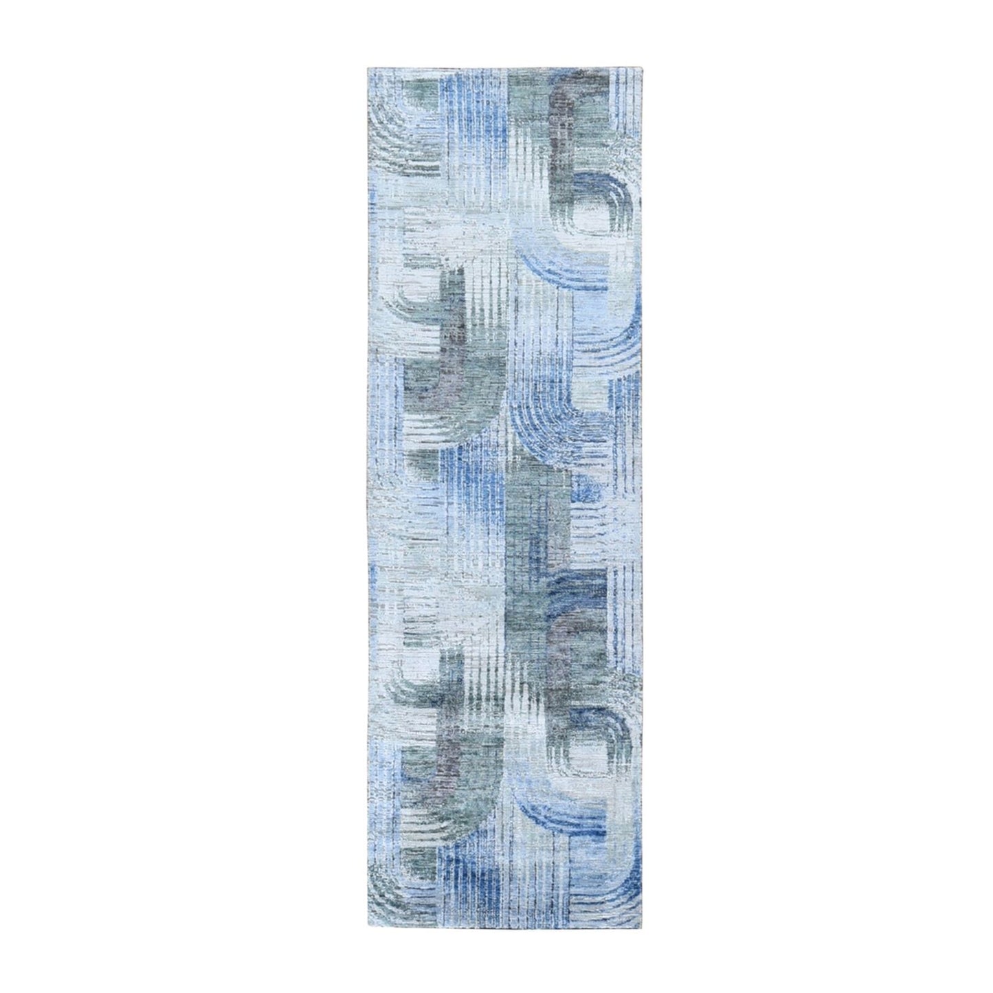 2'7"X10'4" The Intertwined Passage Silk - Text Wool Handmade Runner Rug