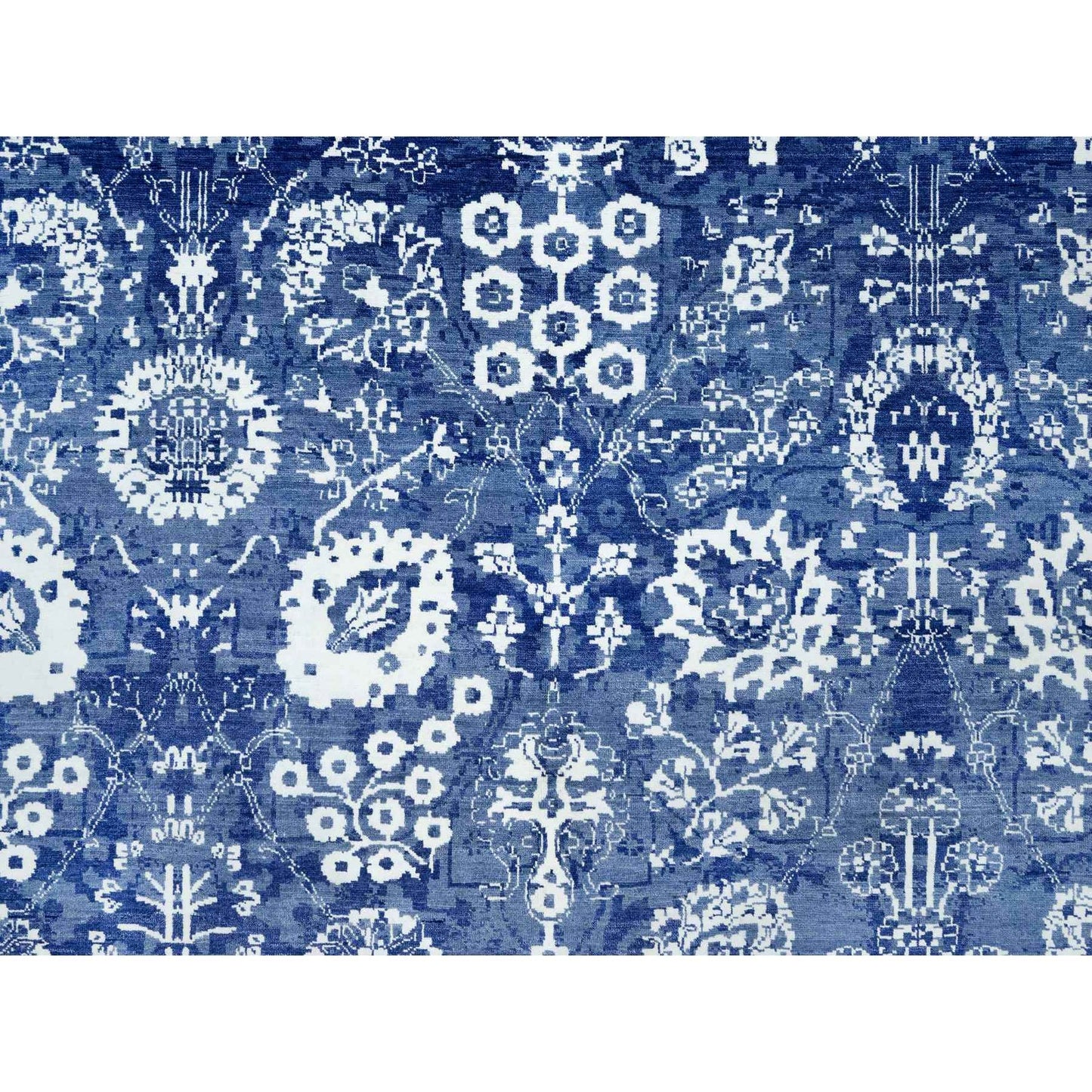 10'X10' Kensington Blue Hand Knotted Tebraz Wool Silk Oriental Square Rug