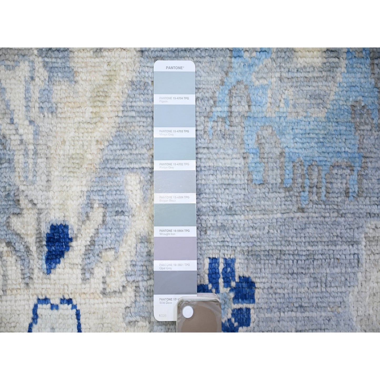 4'2"X9'5" Blue Afghan Angora Oushak Pure Wool Hand Knotted Runner Rug