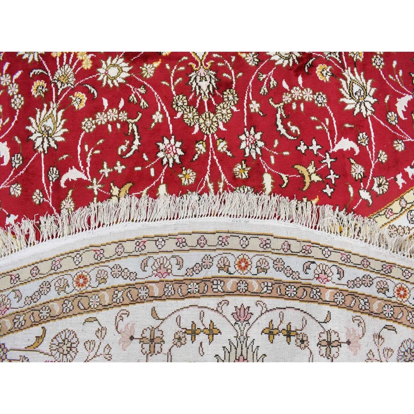 10'9"X10'9" Fire Brick Red Hand Knotted Silken 300 Kpsi Round Rug
