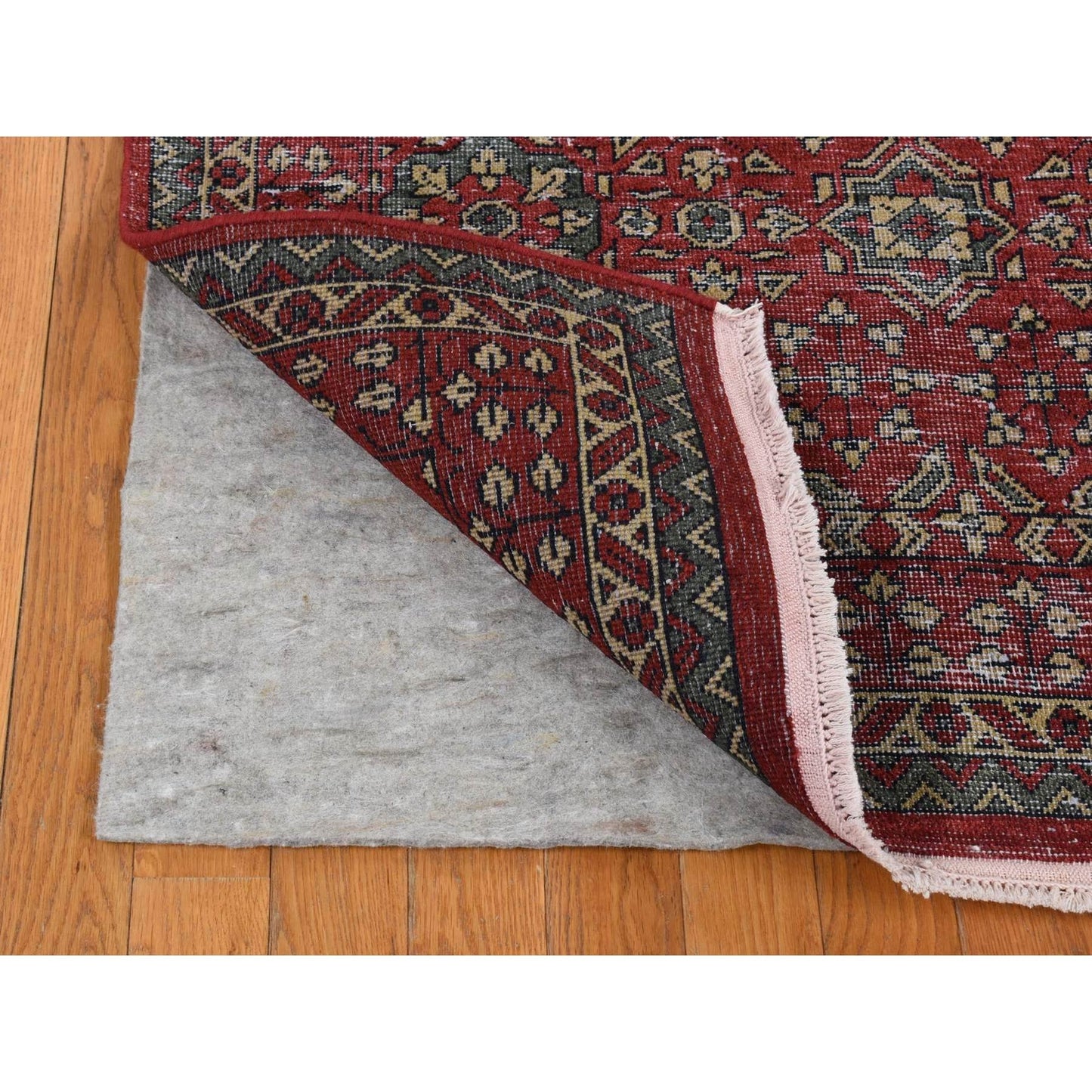 9'X12' Red Vintage Look Mamluk Worn Wool Hand Knotted Rug
