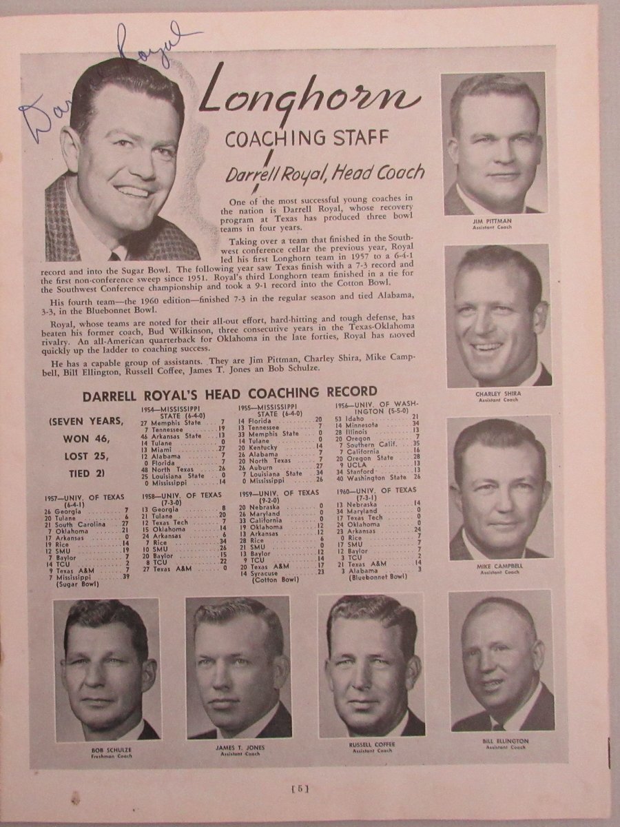 1961 Texas Vs Oklahoma Game Program Signed By (50) Longhorns W/ Royal 192967