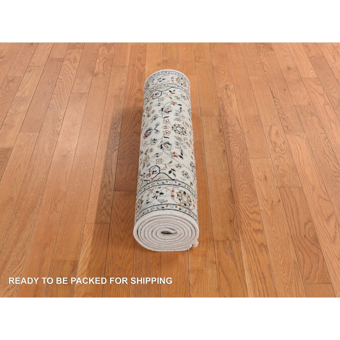 2'9"X8'6" White Nain With Center Motif Flower Design Runner Oriental Rug