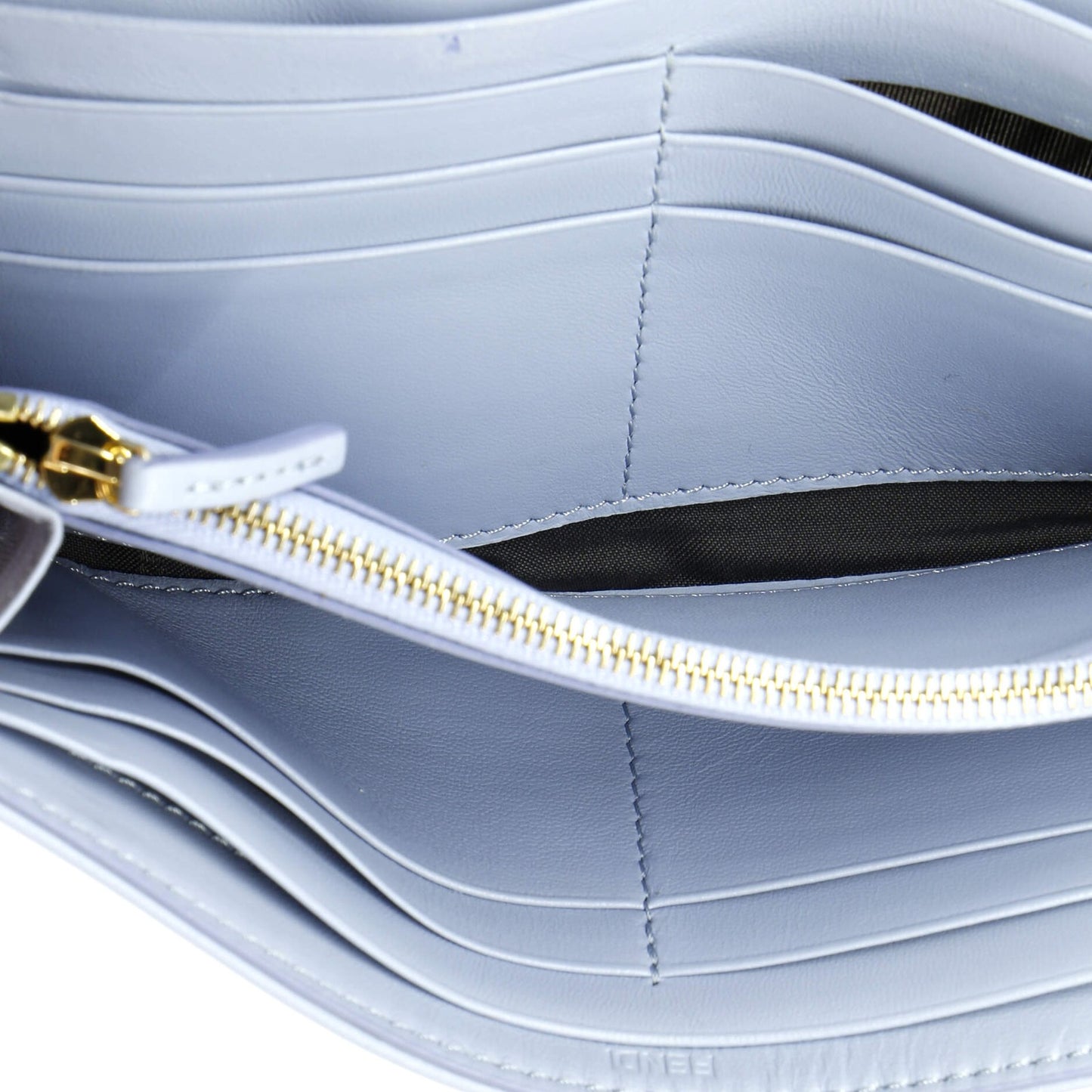 Fendi Baguette Continental Wallet On Chain Zucca Embossed Leather