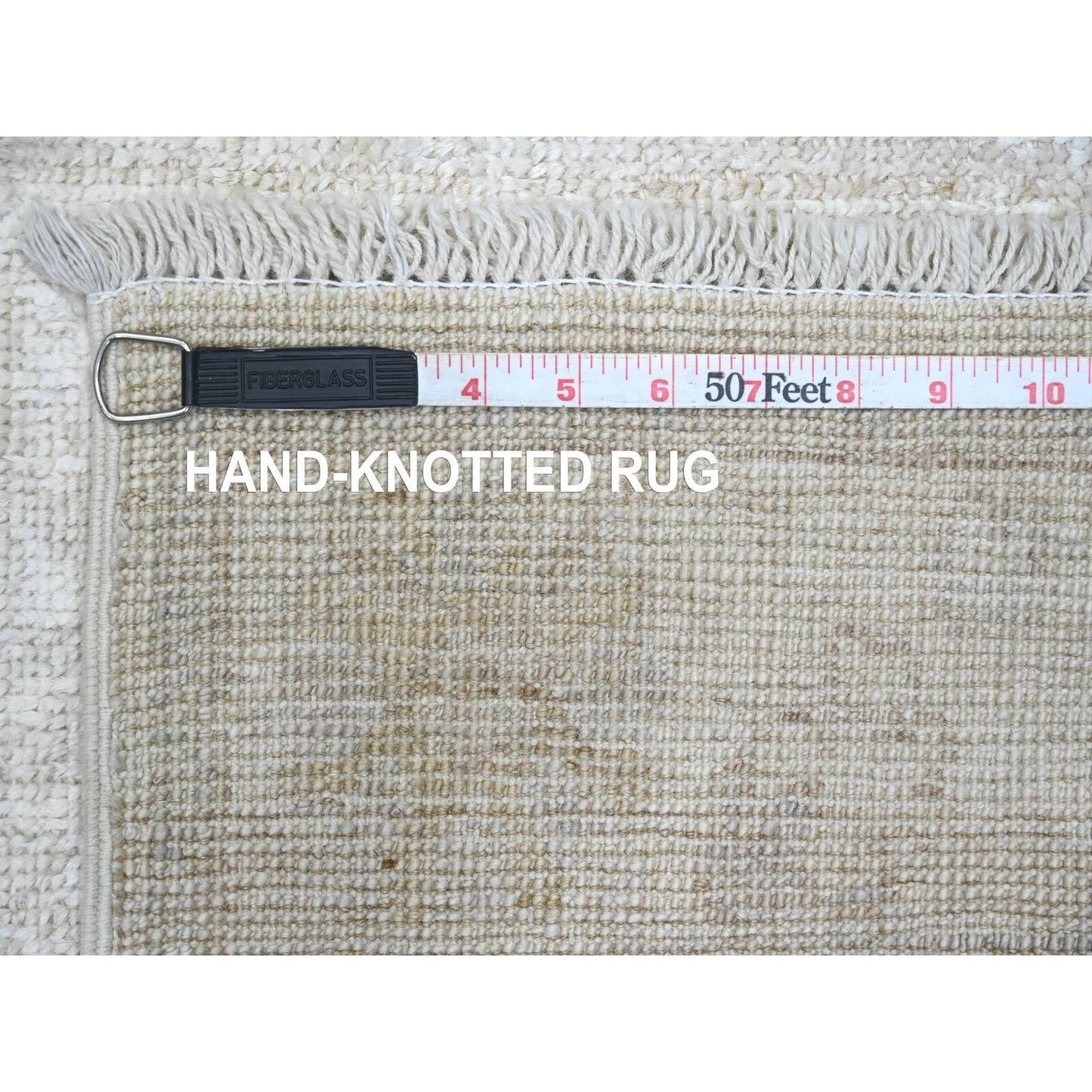2'7"X9'8" White Hand Knotted Angora Oushak Leaf Design Wool Runner Rug