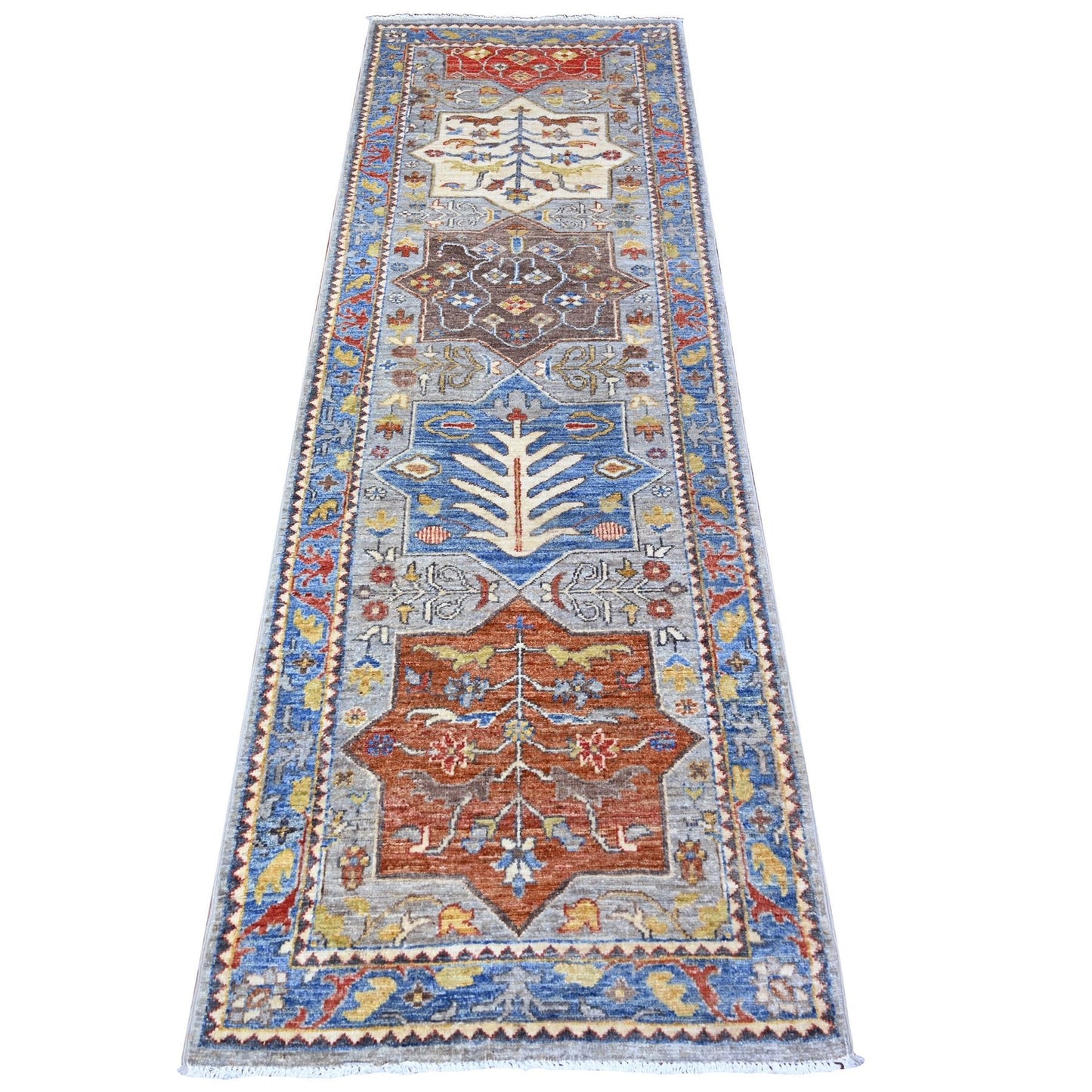 2'6"X7'9" Gray Fine Aryana Caucasian Ashtafa Hand Knotted Oriental Rug