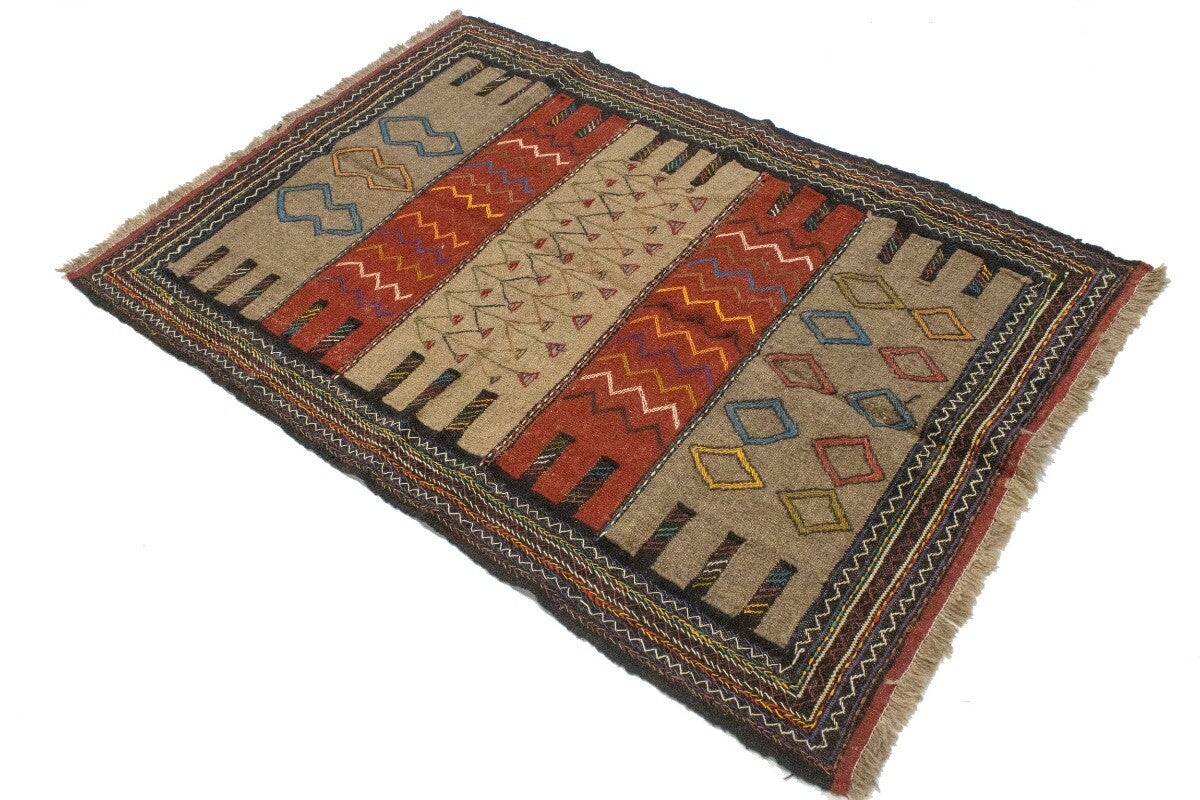 Tribal Sumak Herati Flat-Weave Oriental Rug Khaki